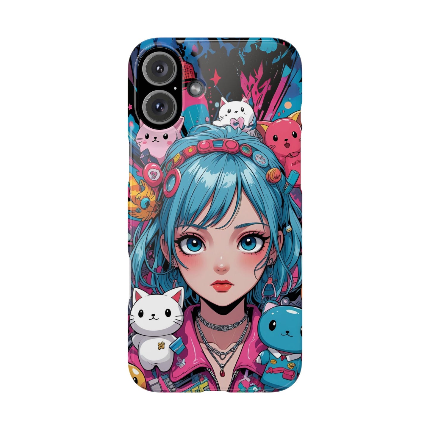 Y2K Anime Girl Slim Phone Case - Cute Maximalist Aesthetic, Kawaii Vaporwave Style, Pop Culture Lovers and Special Occasions