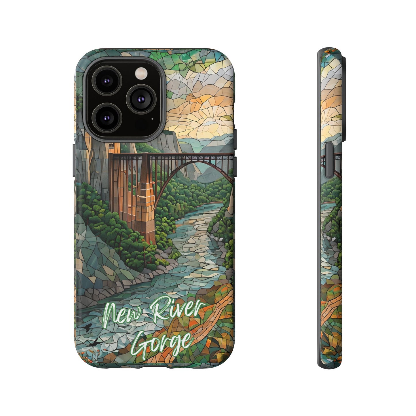 New River Gorge Mosaic Tough Phone Case, Mountain River Landscape Scenic Forest Aesthetic, Compatible with iPhone, Galaxy, and Google Phones