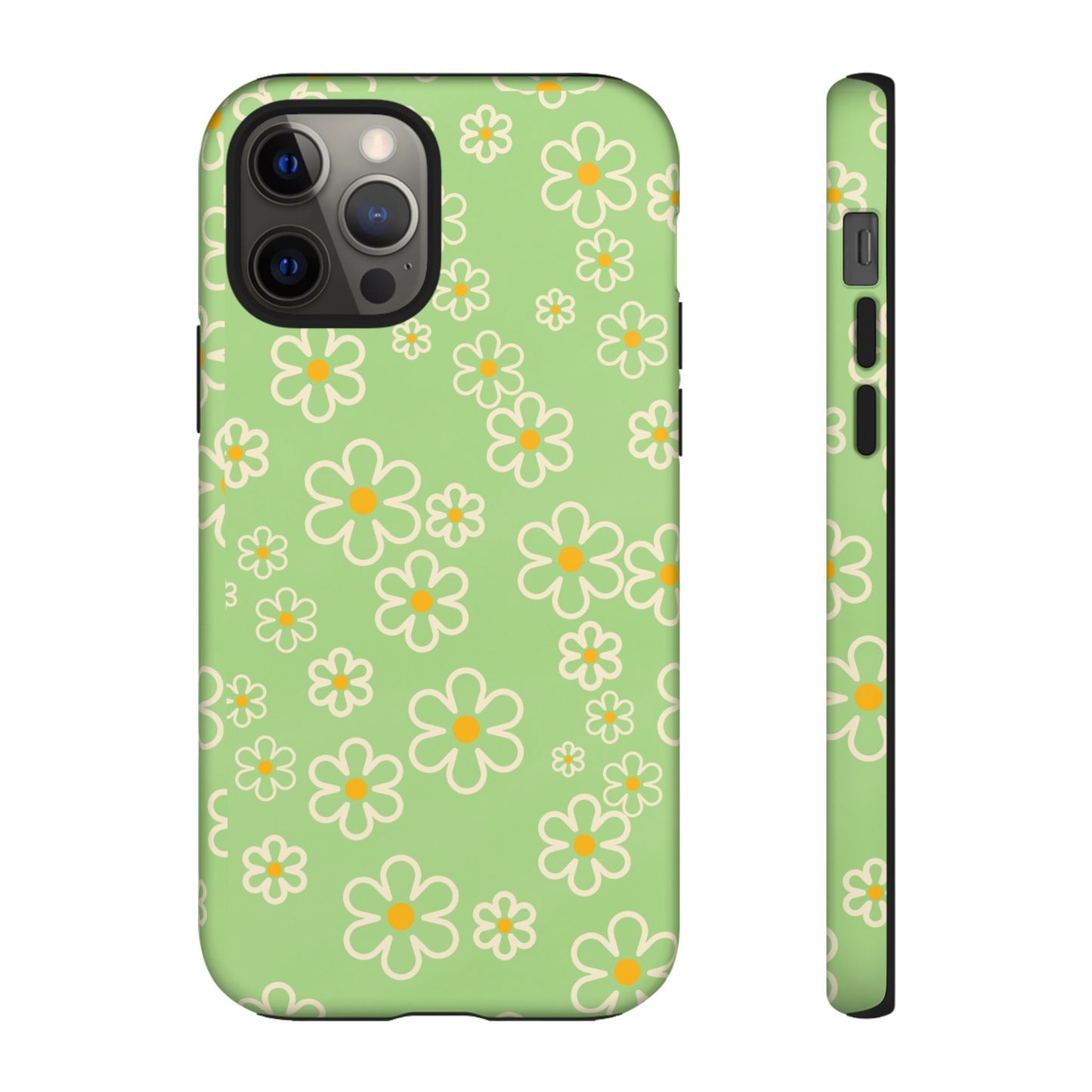 Minimal Daisy Flower Tough Phone Case - Retro Coquette Floral Print, Cute Soft Aesthetic, Compatible with iPhone, Galaxy, and Google Phones