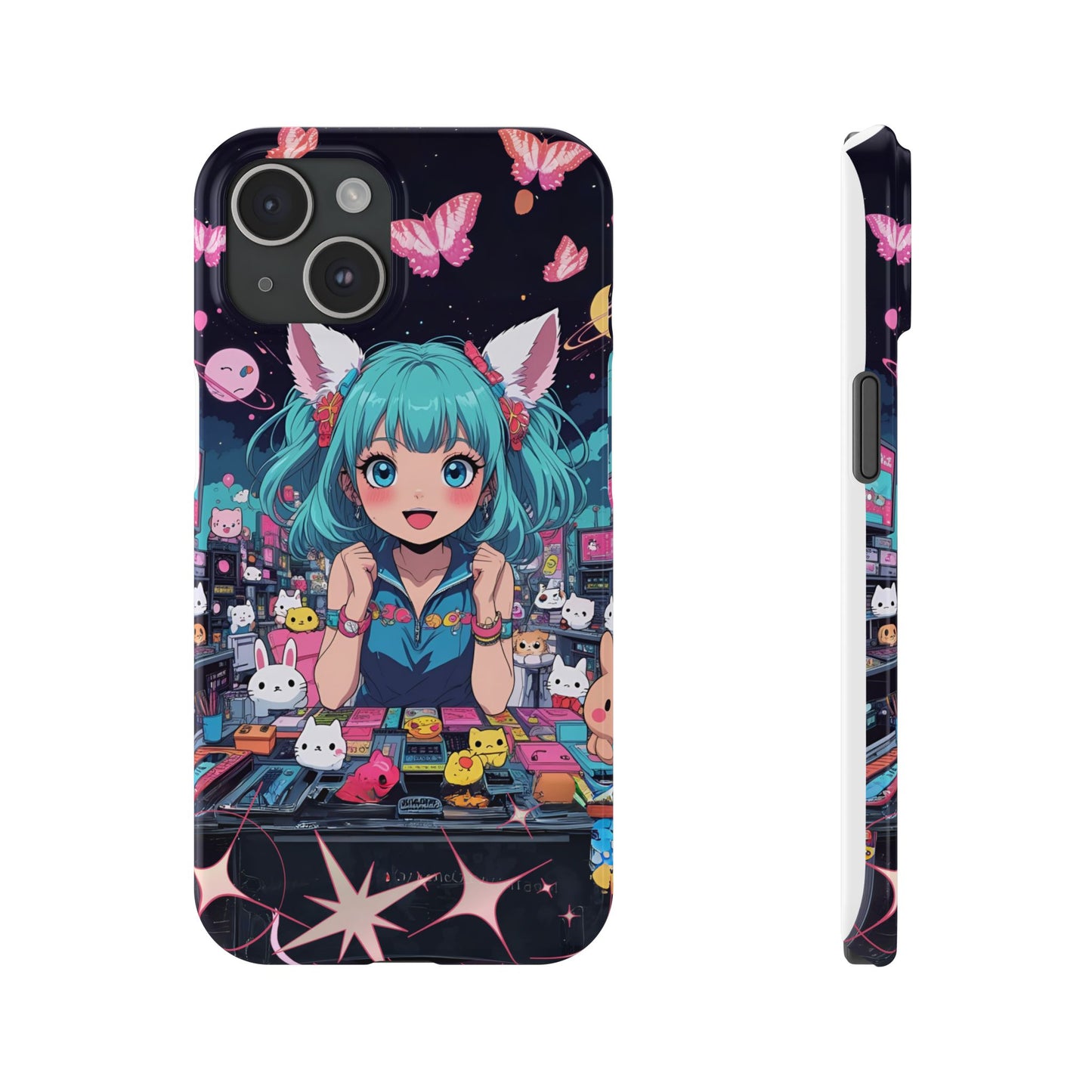 Y2K Anime Girl Slim Phone Case, Kawaii Vaporwave Style, Cute Maximalist Aesthetic, Anime Design, Slim Protection, Aesthetic Accessory