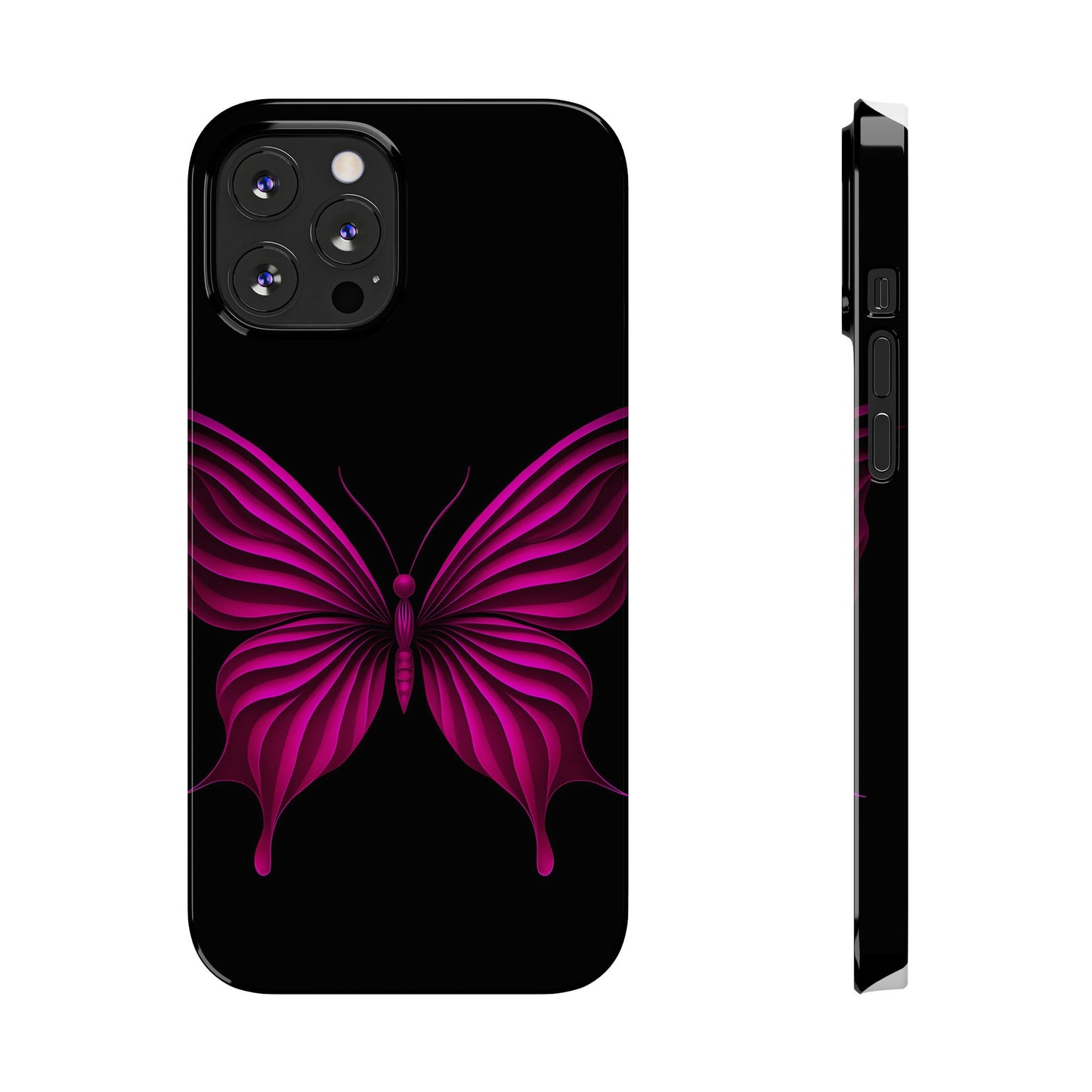 Pink Butterfly Phone Case, Elegant Insect Art, Black Aesthetic Slim Phone Case Compatible with iPhone, Galaxy, Google