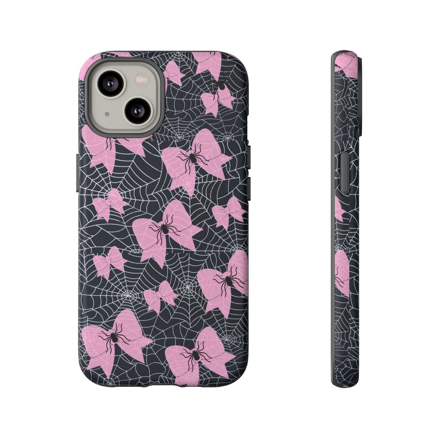 Pink Spider Bow Phone Case, Goth Coquette Spiderweb Phone Cover Creepy Cute Halloween Aesthetic Case Spooky Glam Girl Accessory for Alt Fans