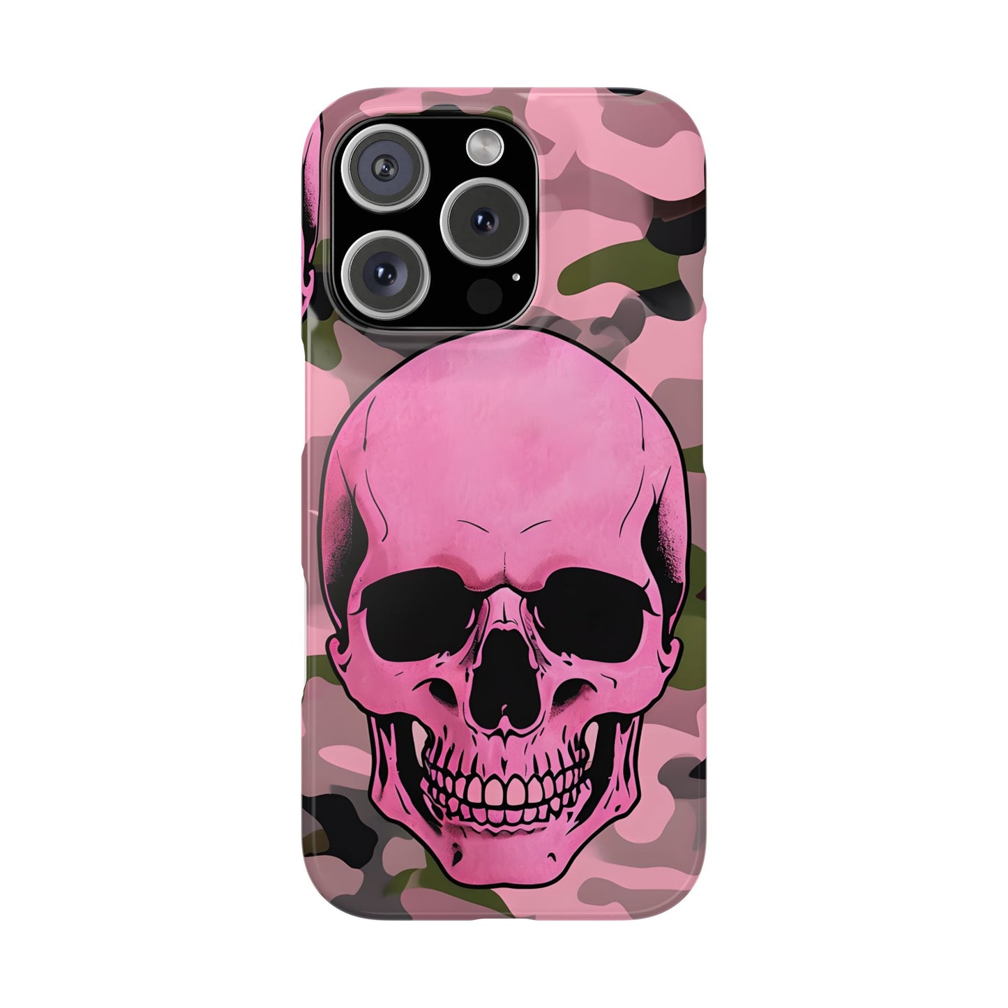 Pink Camo Skull Phone Case, Slim Case for iPhone, Edgy Phone Accessory, Unique Gift for Her, Trendy Tech Lover