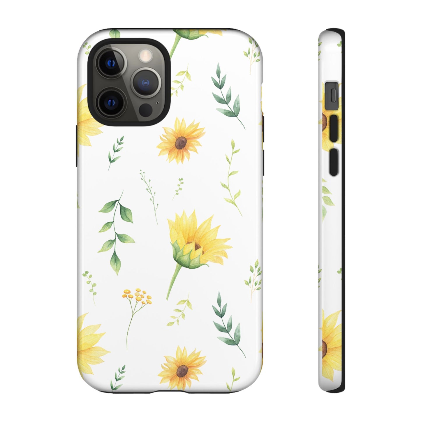 Sunflower Floral Tough Phone Case - Watercolor Botanical Print, Bright Nature Aesthetic, Compatible with iPhone, Galaxy, and Google Phones
