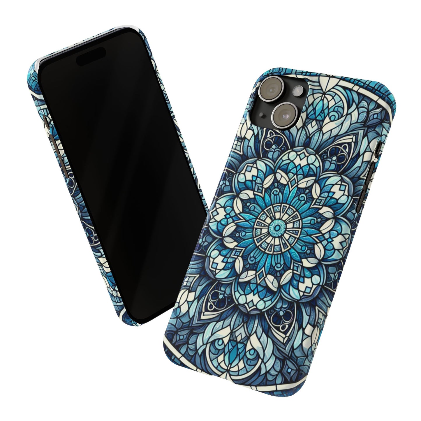 Decorative Slim Phone Case - Blue Mandala Design, Gift for Her, Phone Accessories, Boho Style, Unique Cell Phone Cover, Trendy Tech