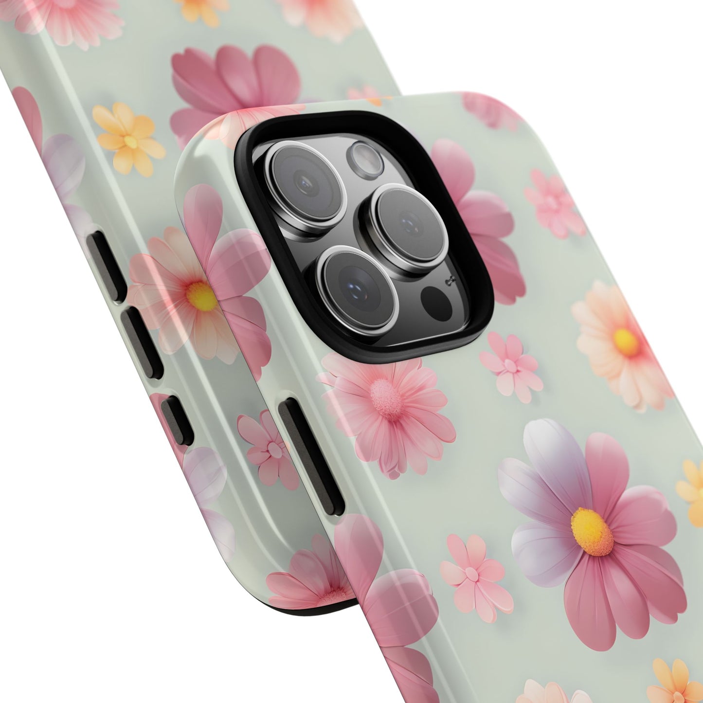 Cute Floral Phone Case for iPhone 16 Pro Max 15 14 13 12 11 Samsung, Pixel - Faux 3D Pastel Daisy Girly Aesthetic Soft Cover Gift for Her