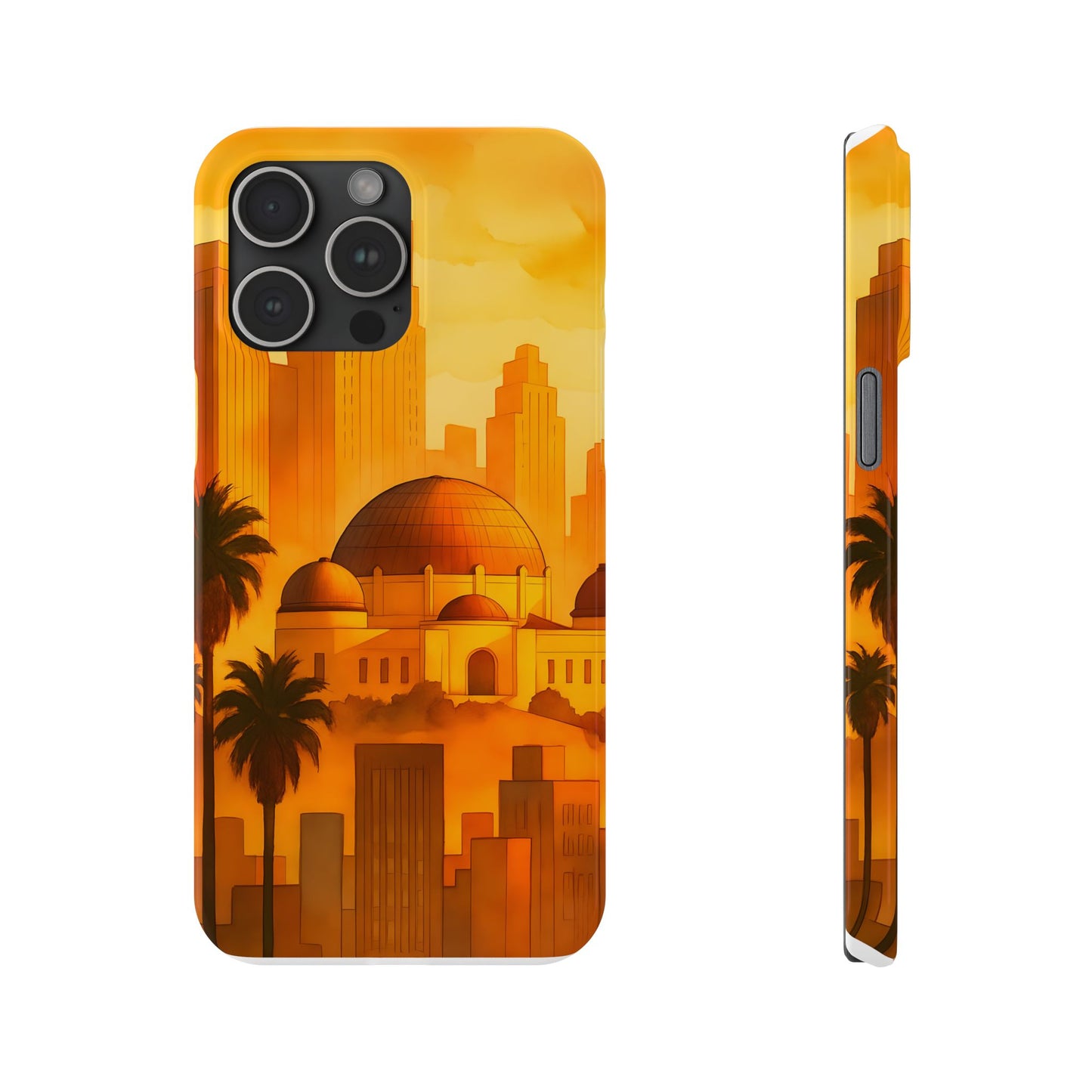 Los Angeles Cityscape Slim Phone Case - Neon Night Skyline, Sunset Urban Art, California Aesthetic, Compatible with iPhone, Galaxy, Google