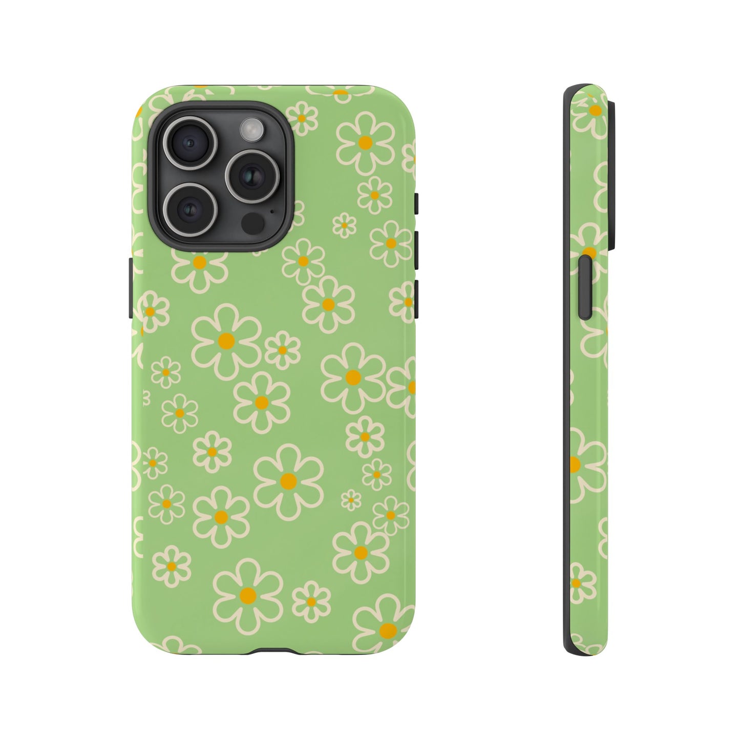 Minimal Daisy Flower Tough Phone Case - Retro Coquette Floral Print, Cute Soft Aesthetic, Compatible with iPhone, Galaxy, and Google Phones