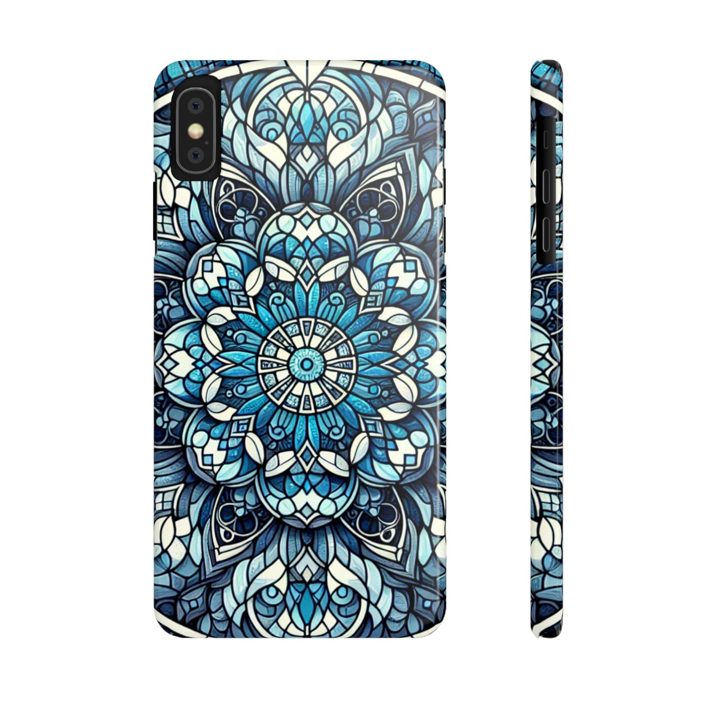 Decorative Slim Phone Case - Blue Mandala Design, Gift for Her, Phone Accessories, Boho Style, Unique Cell Phone Cover, Trendy Tech