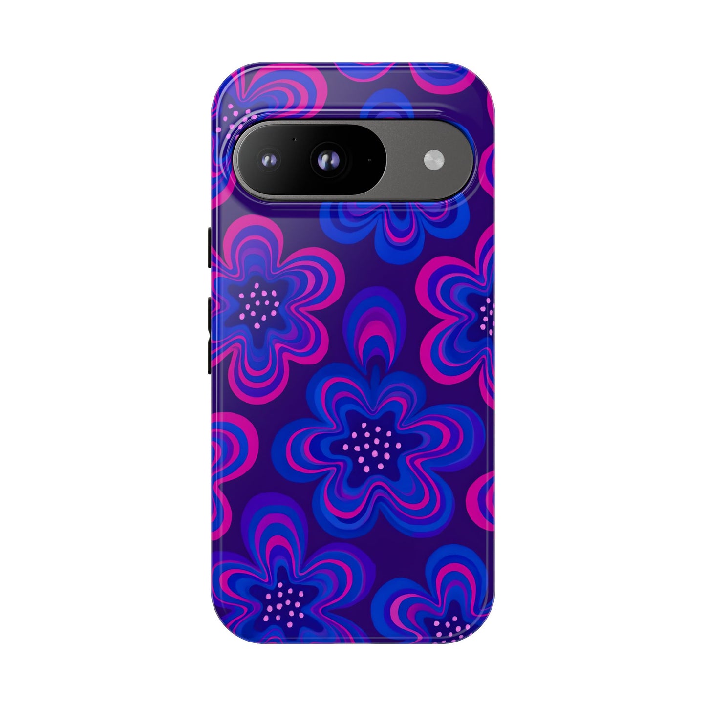 Retro Swirl Flower Tough Phone Case - Groovy Psychedelic Floral Pattern, Funky Vintage Aesthetic, Compatible with iPhone, Galaxy, and Google