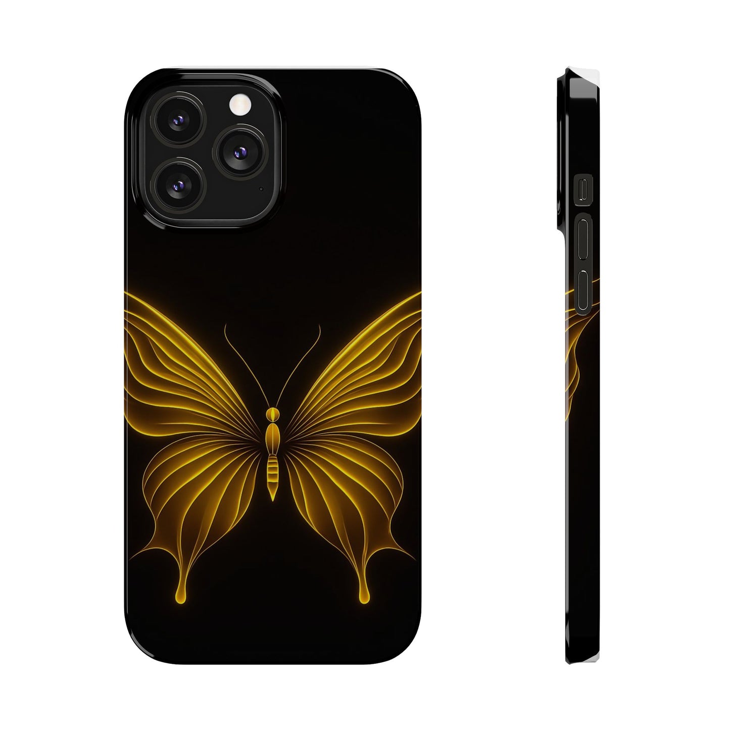 Golden Butterfly Phone Case, Elegant Insect Art, Black Aesthetic Slim Phone Case Compatible with iPhone, Galaxy, Google