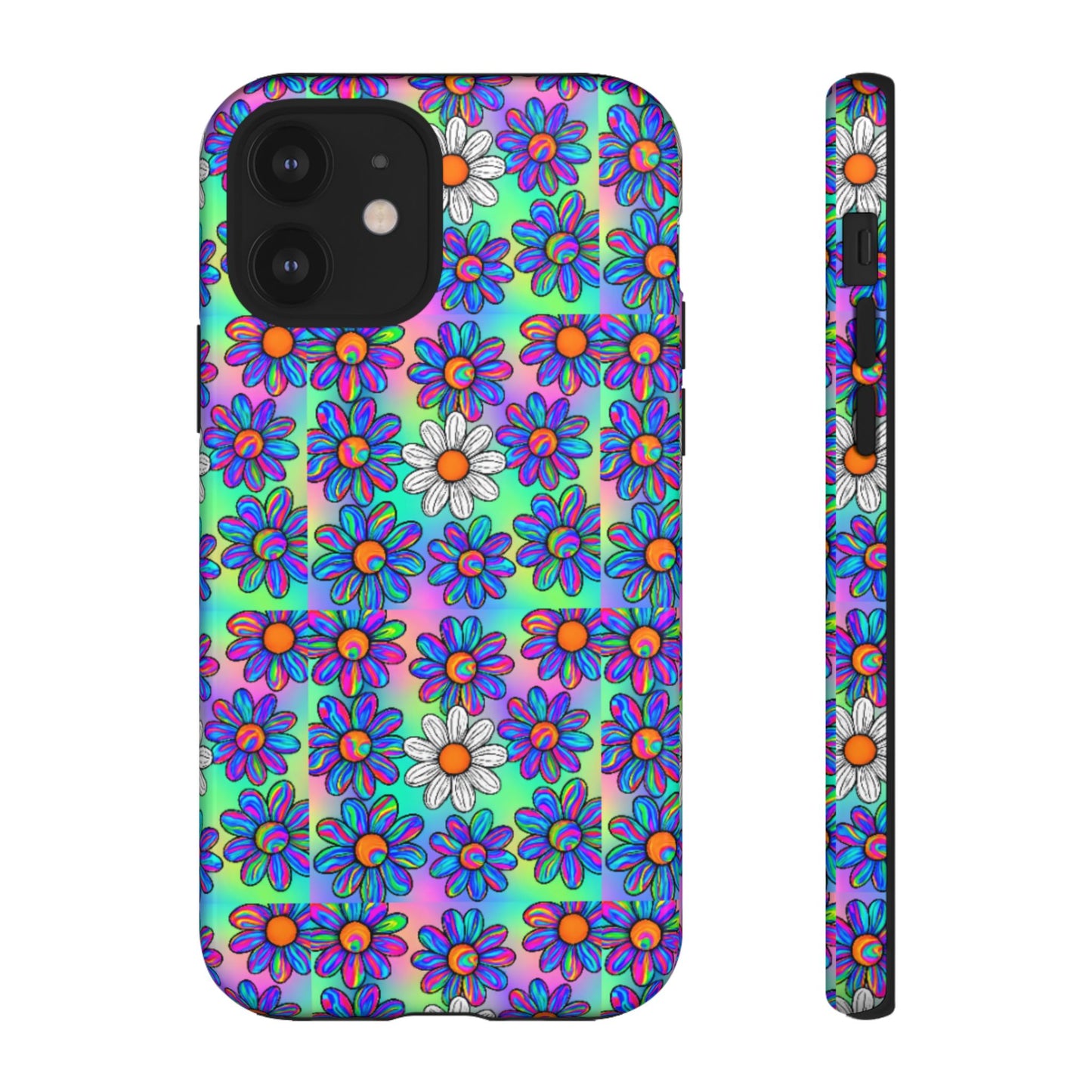 Trippy Daisy Tough Phone Case - Psychedelic Floral Aesthetic, Colorful Groovy Design, Compatible with iPhone, Galaxy, and Google Phones