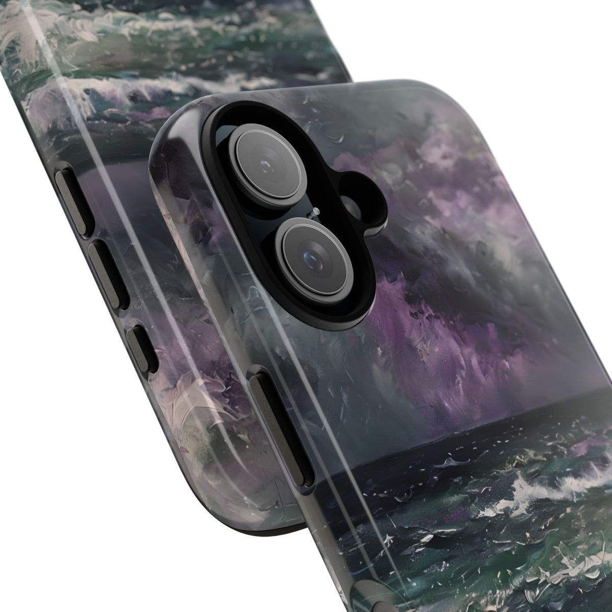 Stormy Ocean Scenery Tough Phone Case, Oil Painting, Dark Sea Waves Compatible with iPhone 17, 16, 15, 14, 13, Galaxy, Google