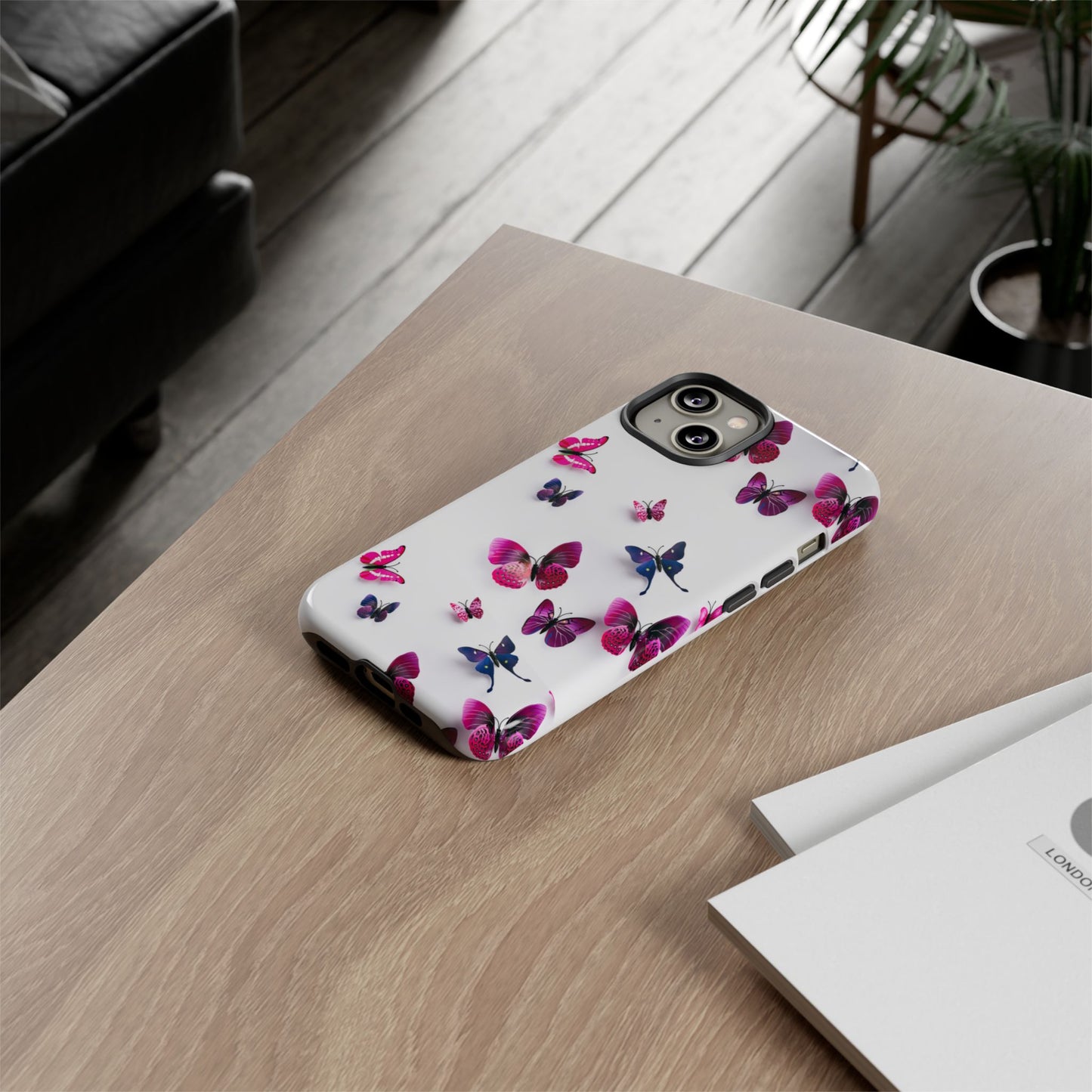 3D Style Butterfly Pattern Tough Phone Case, Coquette Insect Art and Nature, Compatible with iPhone, Galaxy, Google