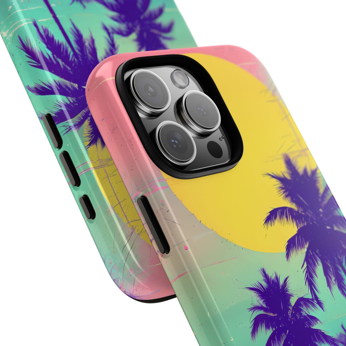 Neon Sunset Beach Vibes Case - Retro Vaporwave Aesthetic with Sunset and Tropical Palms Trees, compatible with iPhone, Samsung Galaxy, Pixel