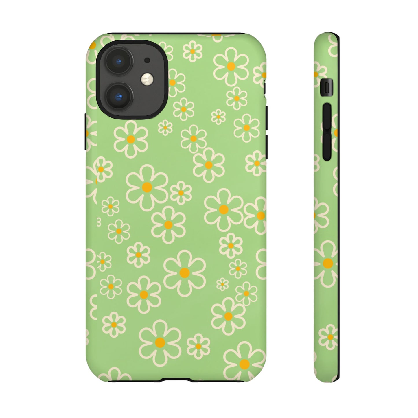 Minimal Daisy Flower Tough Phone Case - Retro Coquette Floral Print, Cute Soft Aesthetic, Compatible with iPhone, Galaxy, and Google Phones