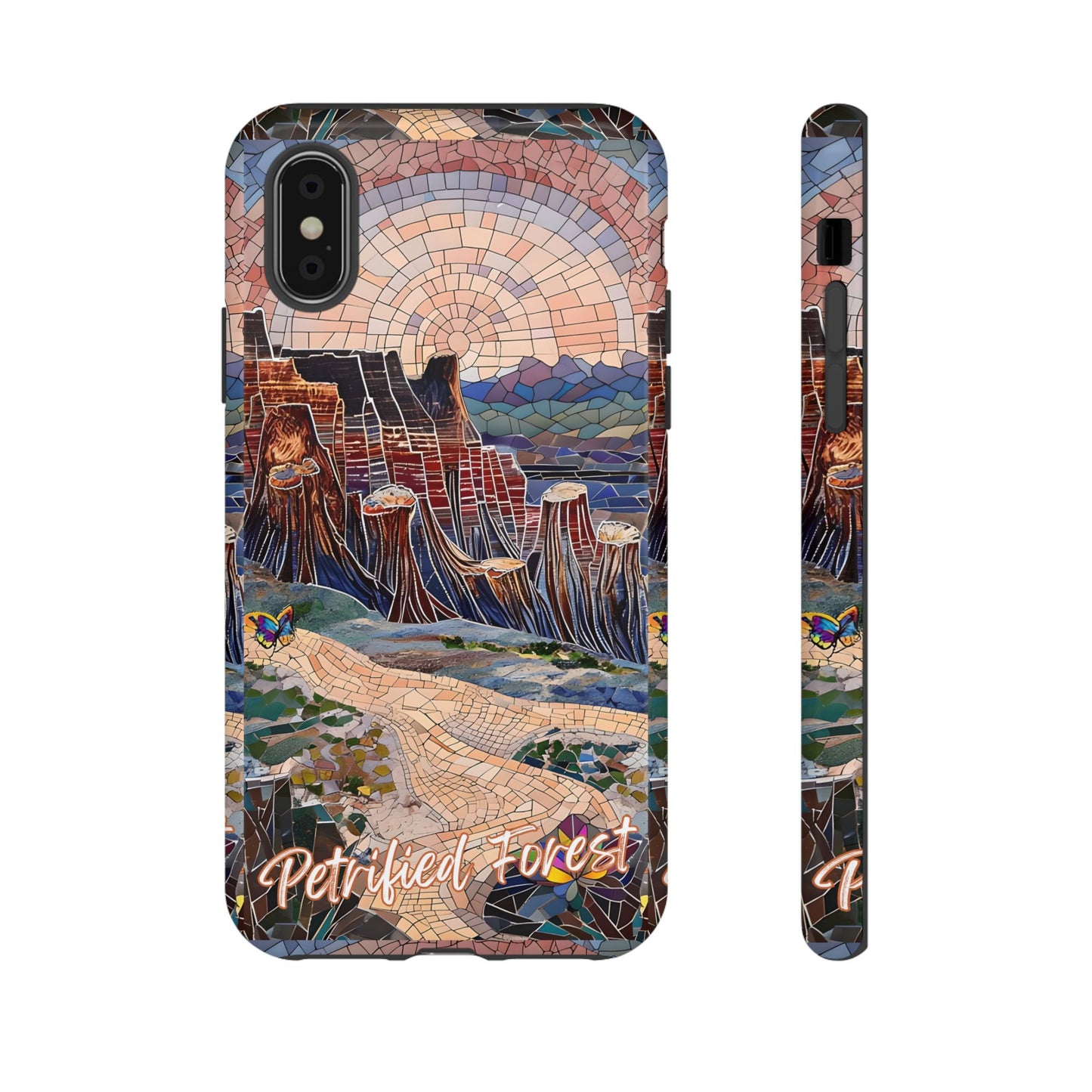 Petrified Forest Mosaic Tough Phone Case, Scenic Rock Formation Design, Nature Aesthetic, Compatible with iPhone, Galaxy, and Google Phones