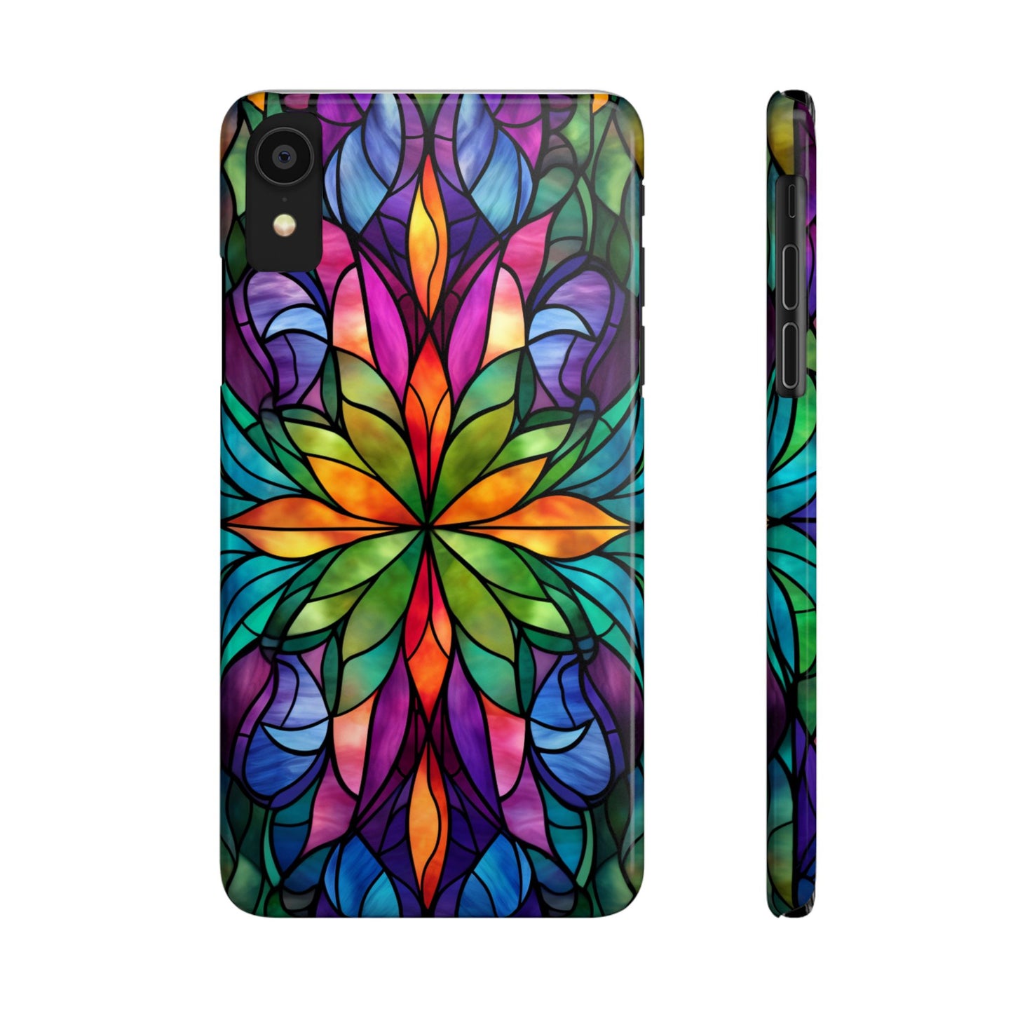Vibrant Floral Slim Phone Cases, Colorful Cell Phone Cover, Stained Glass Design, Unique Gift for Her, Artistic Accessories, Phone Case