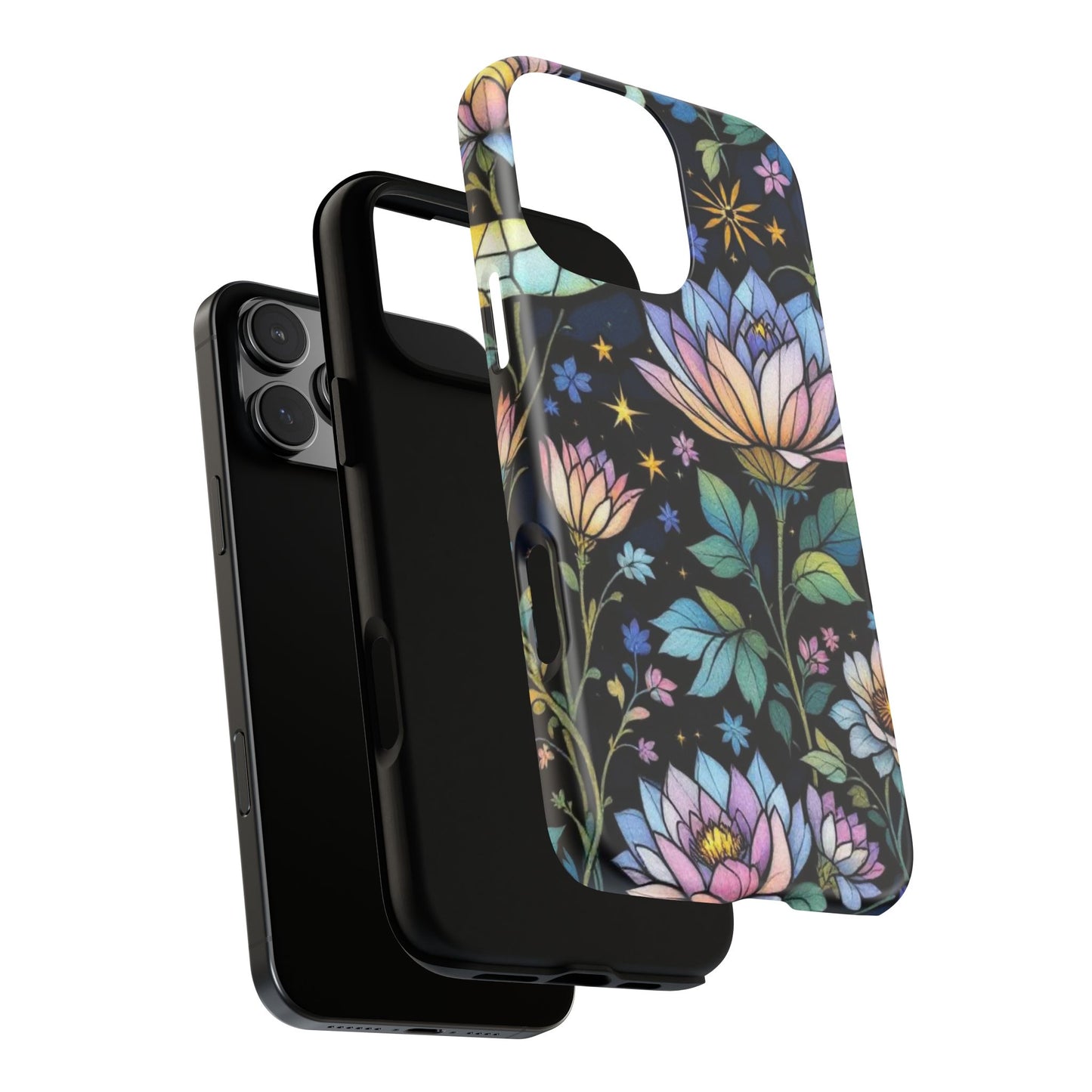 Mystic Stained Glass Lotus Dark Floral Phone Case, Artistic and Protective Magical Design Tough Cover compatible with iPhone ,Samsung Models
