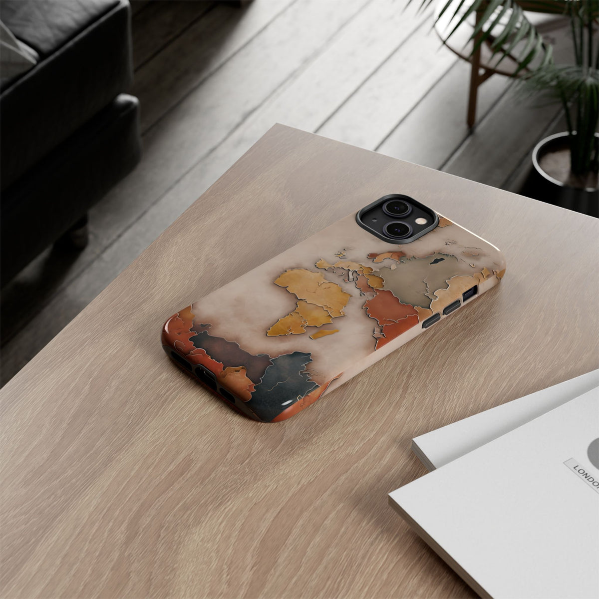 Vintage World Map Tough Phone Case, Old World Travel, Antique Earth Globe Phone Cover, Compatible with iPhone, Galaxy, Google