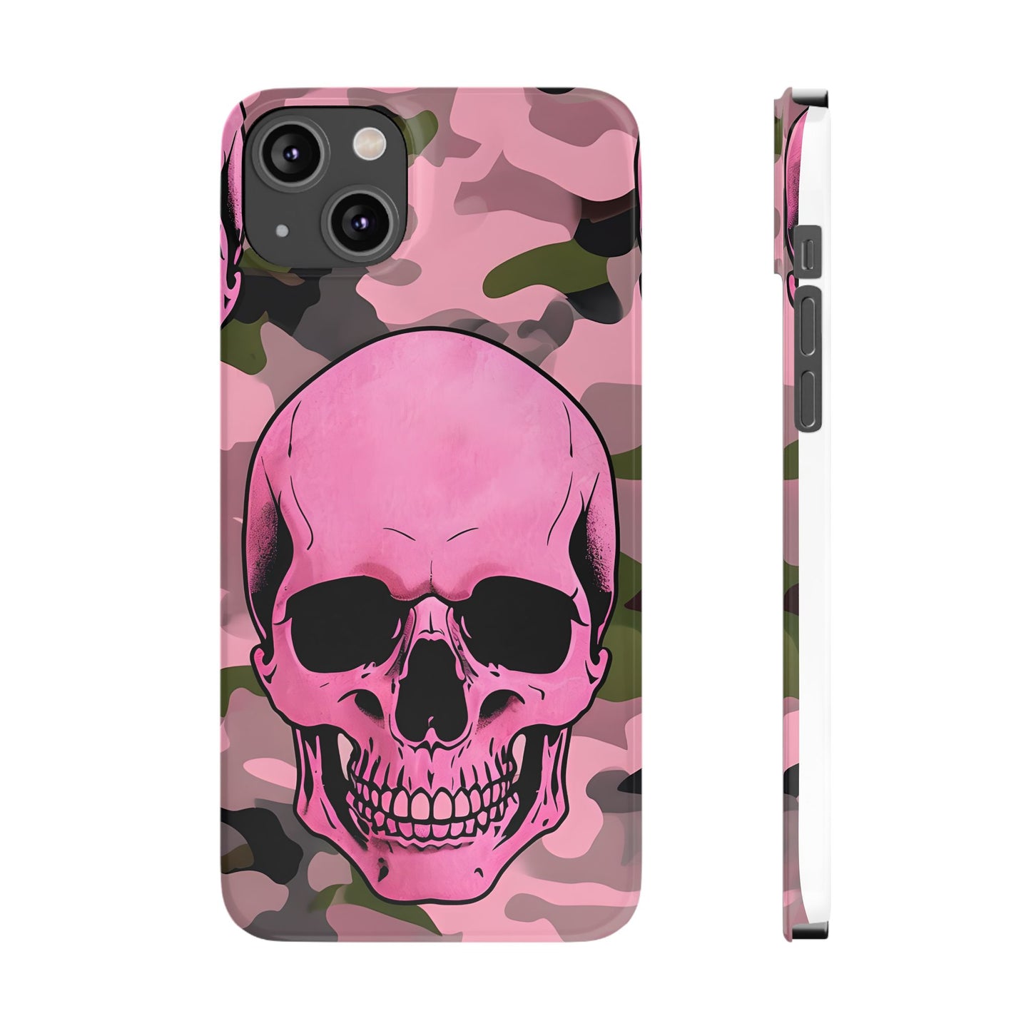 Pink Camo Skull Phone Case, Slim Case for iPhone, Edgy Phone Accessory, Unique Gift for Her, Trendy Tech Lover