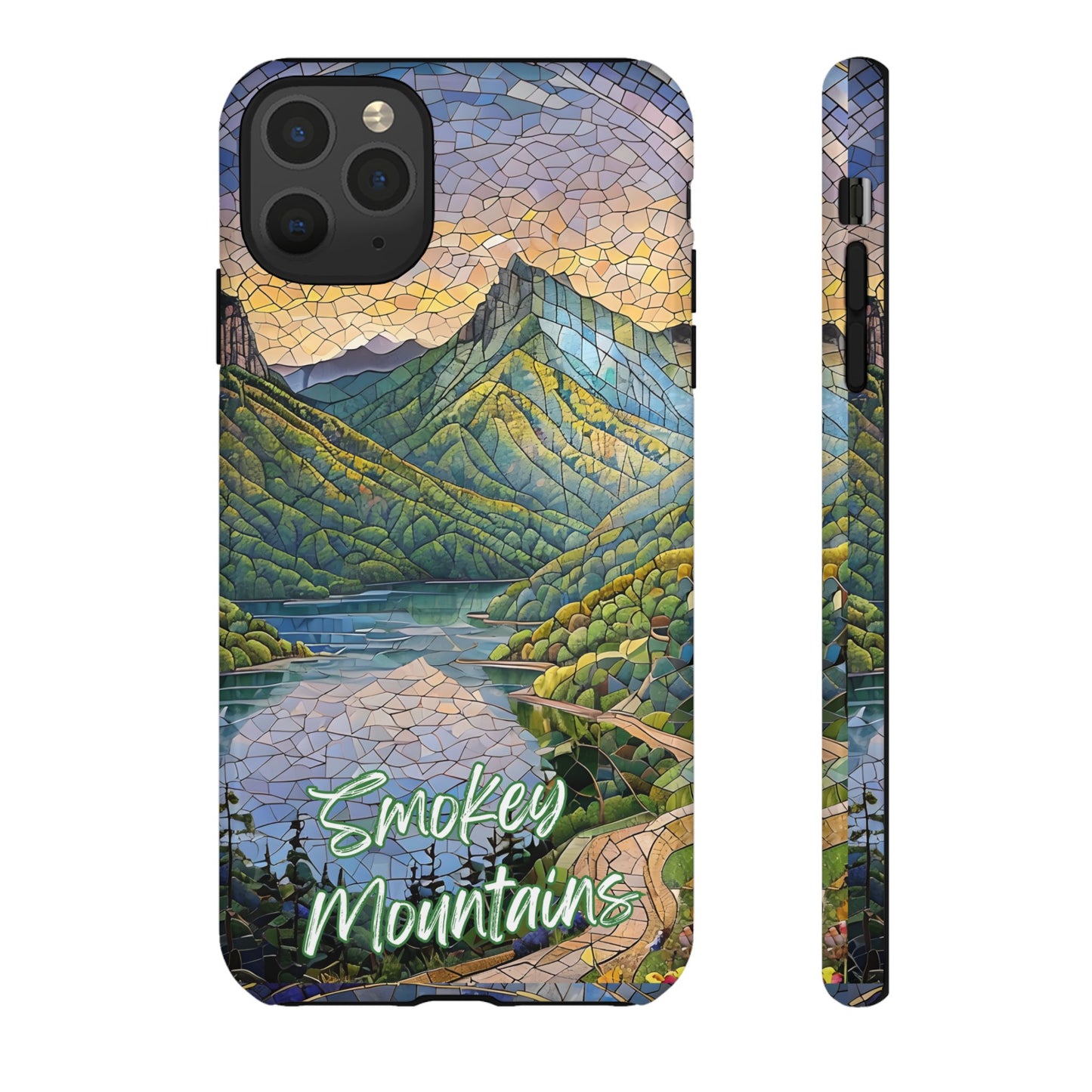Great Smoky Mountains Mosaic Tough Phone Case Misty Mountain Forest Art, Nature Aesthetic, Compatible with iPhone, Galaxy, and Google Phones
