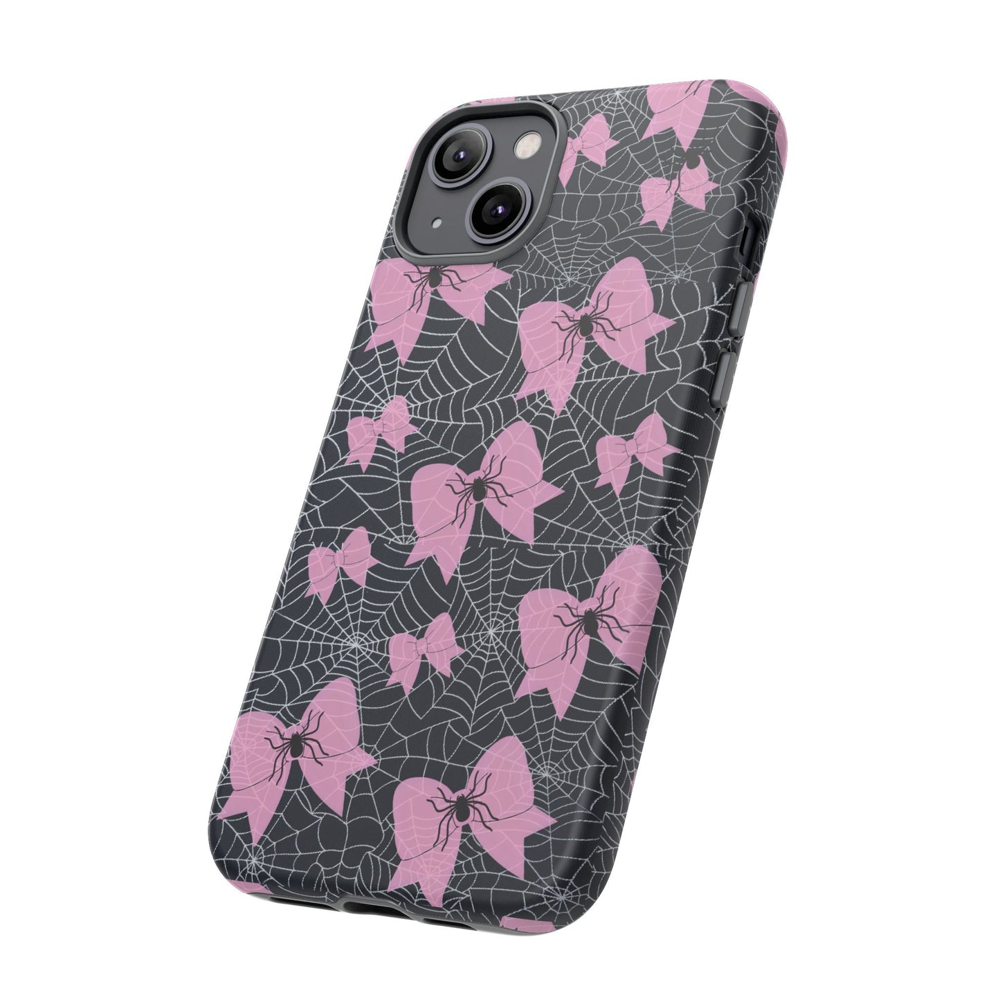 Pink Spider Bow Phone Case, Goth Coquette Spiderweb Phone Cover Creepy Cute Halloween Aesthetic Case Spooky Glam Girl Accessory for Alt Fans