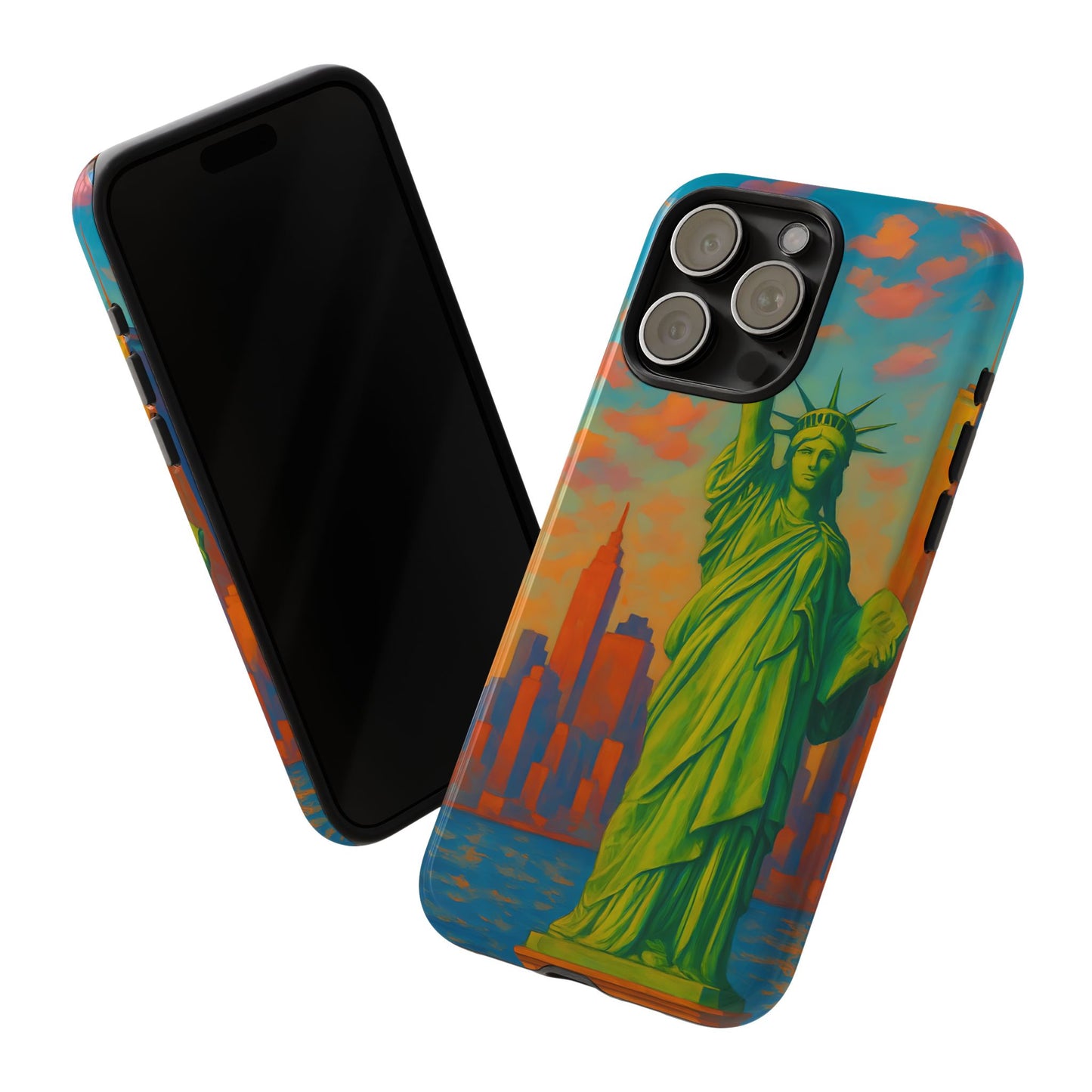 Cityscape Tough Phone Case, New York City Skyline Phone Cover, Sunset Glow Design Compatible with iPhone, Galaxy & Google