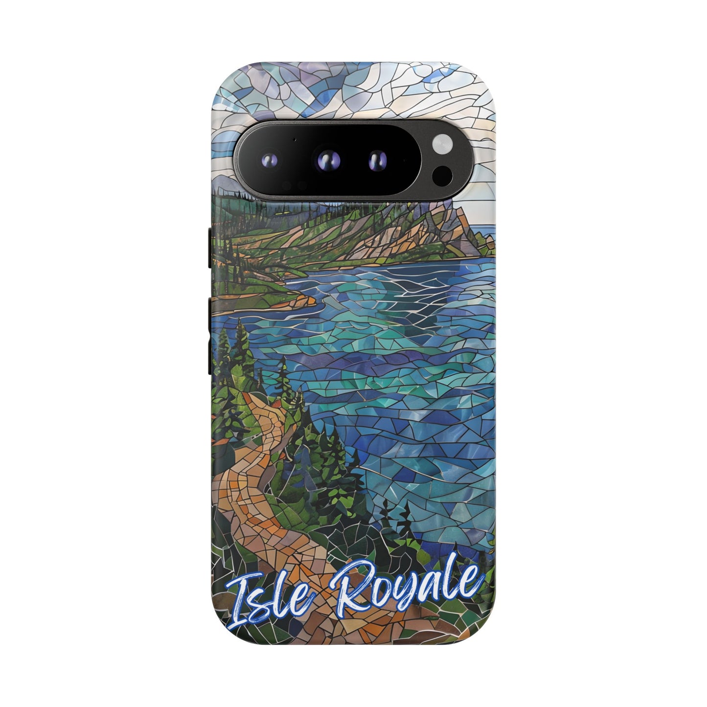 Isle Royale Mosaic Tough Phone Case, Remote Island Wilderness Art, Great Lakes Nature Aesthetic, Compatible with iPhone, Galaxy, and Pixels