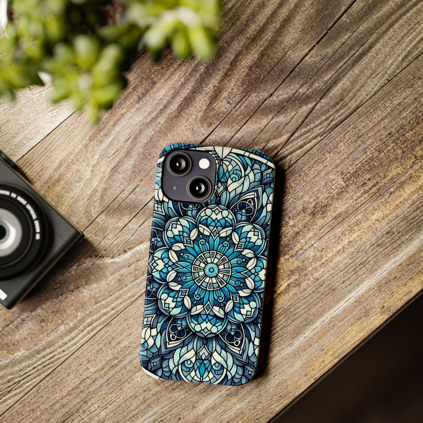 Decorative Slim Phone Case - Blue Mandala Design, Gift for Her, Phone Accessories, Boho Style, Unique Cell Phone Cover, Trendy Tech