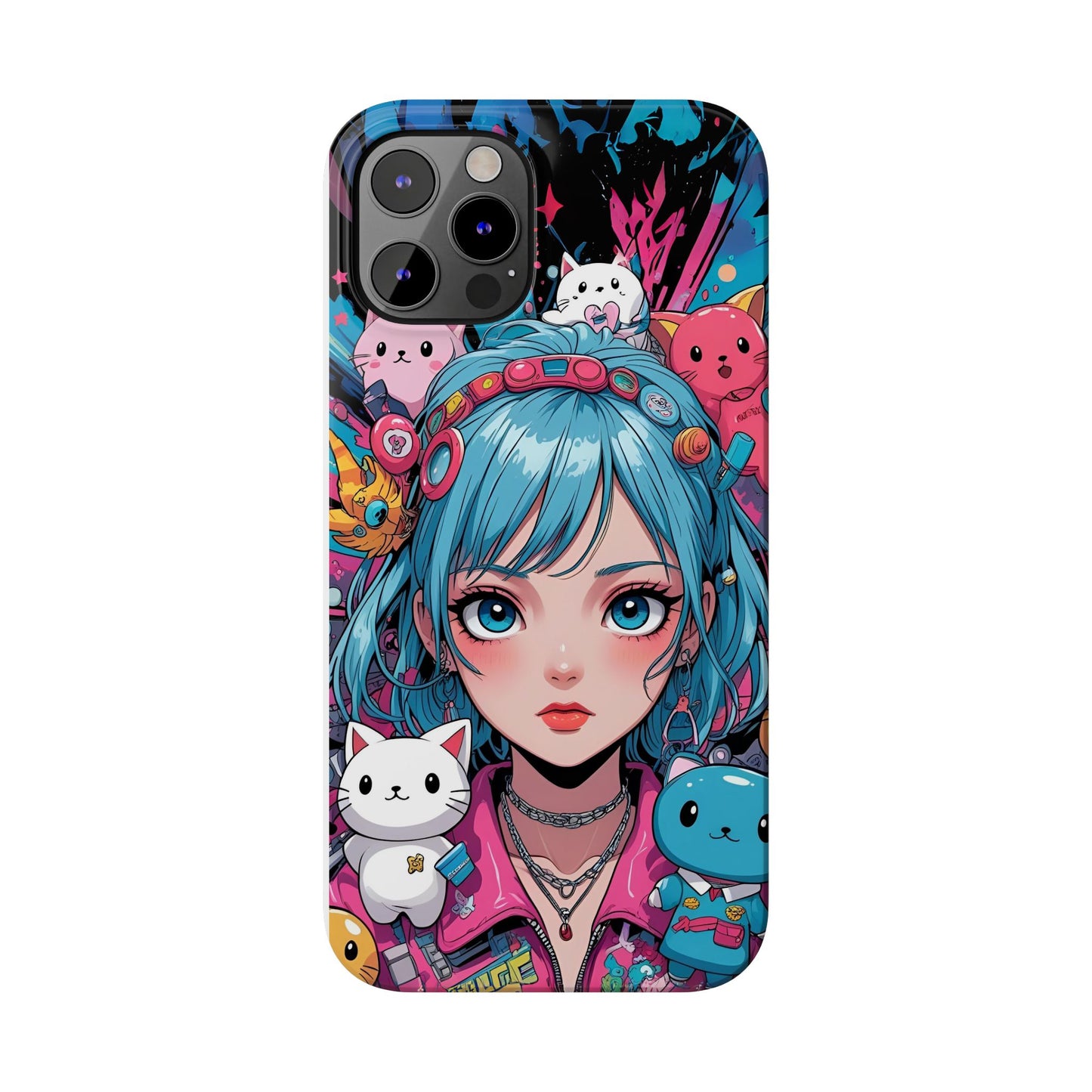 Y2K Anime Girl Slim Phone Case - Cute Maximalist Aesthetic, Kawaii Vaporwave Style, Pop Culture Lovers and Special Occasions