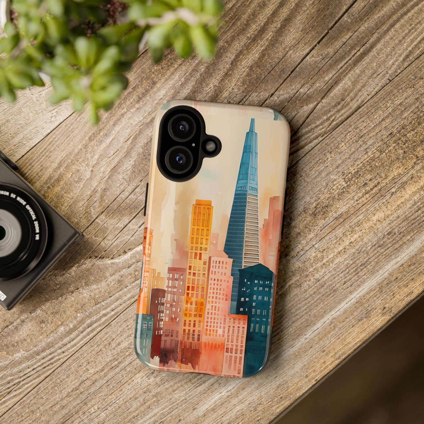 San Francisco Cityscape Tough Phone Case - Tropical Skyline Aesthetic, Sunset Beach Urban Art, Compatible with iPhone, Galaxy, and Google