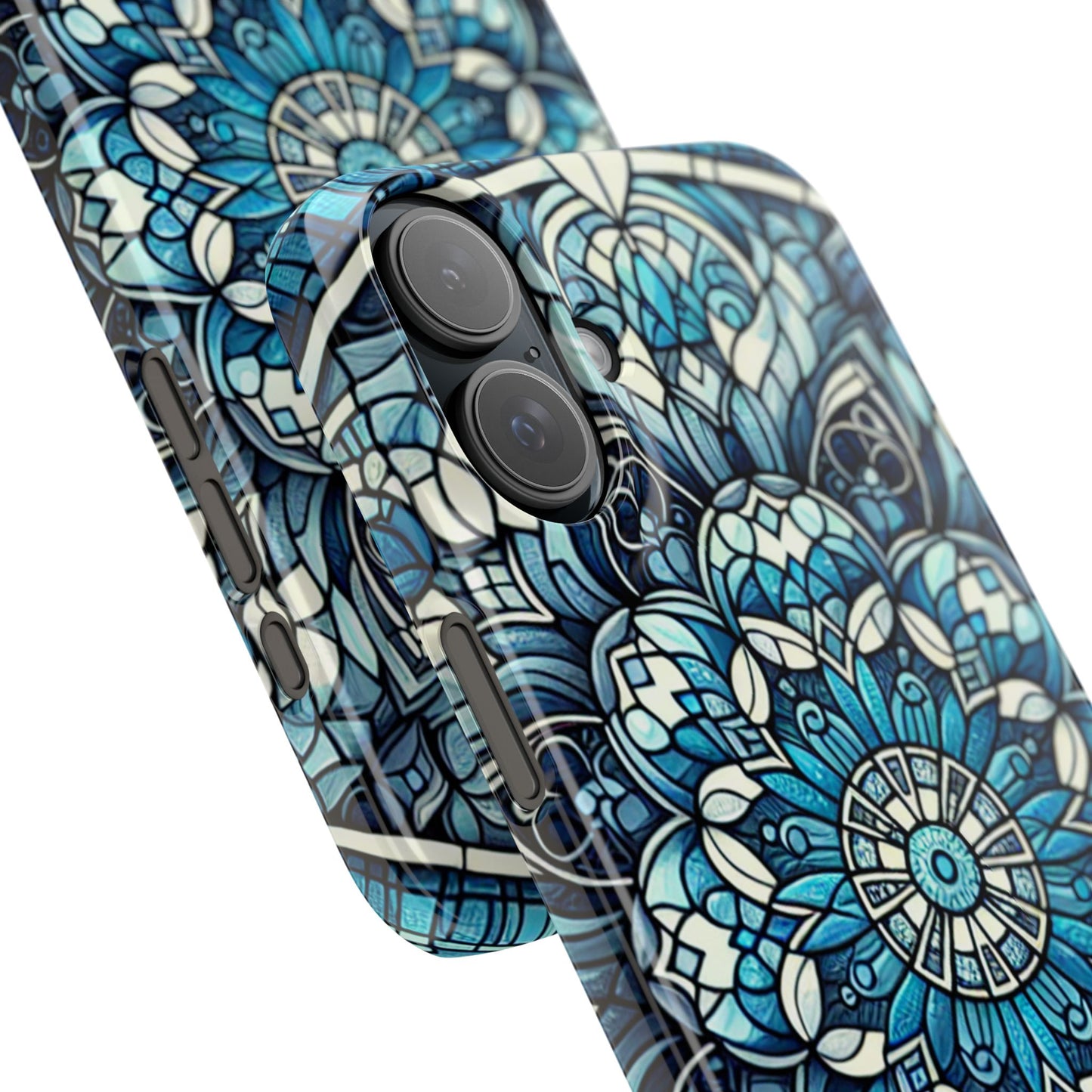 Decorative Slim Phone Case - Blue Mandala Design, Gift for Her, Phone Accessories, Boho Style, Unique Cell Phone Cover, Trendy Tech