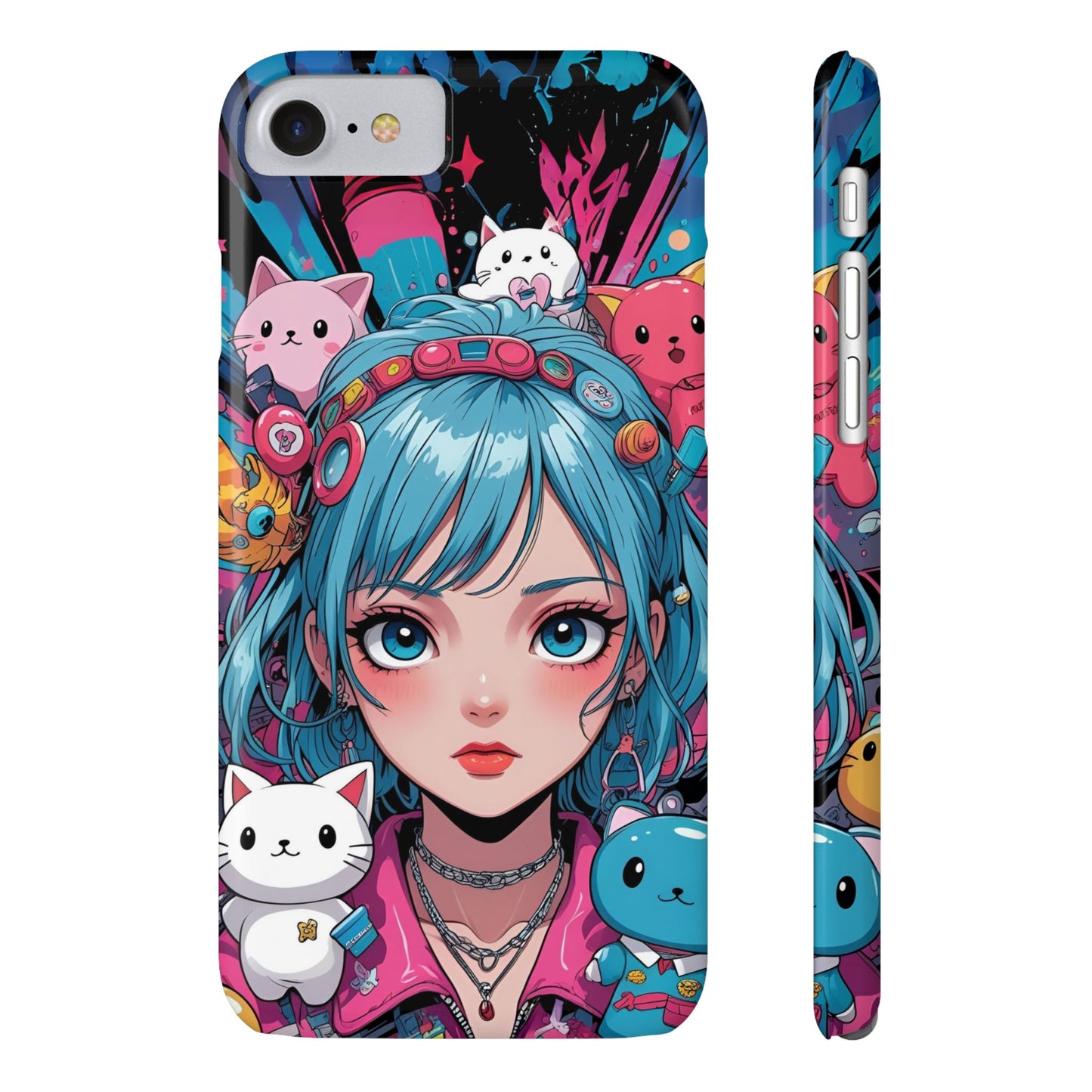 Y2K Anime Girl Slim Phone Case - Cute Maximalist Aesthetic, Kawaii Vaporwave Style, Pop Culture Lovers and Special Occasions