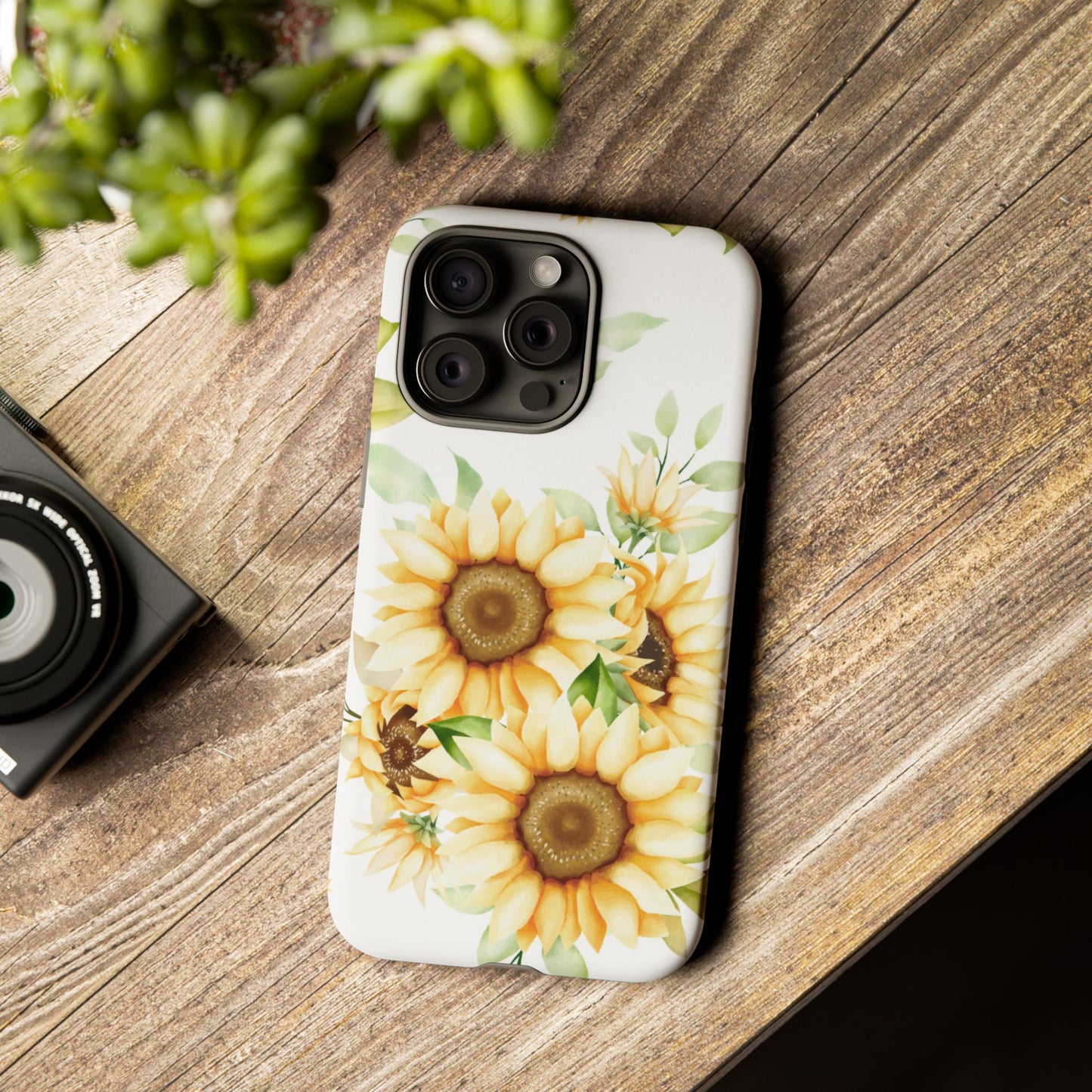 Sunflower Floral Tough Phone Case - Watercolor Botanical Art, Bright Nature Aesthetic, Compatible with iPhone, Galaxy, and Google Phones