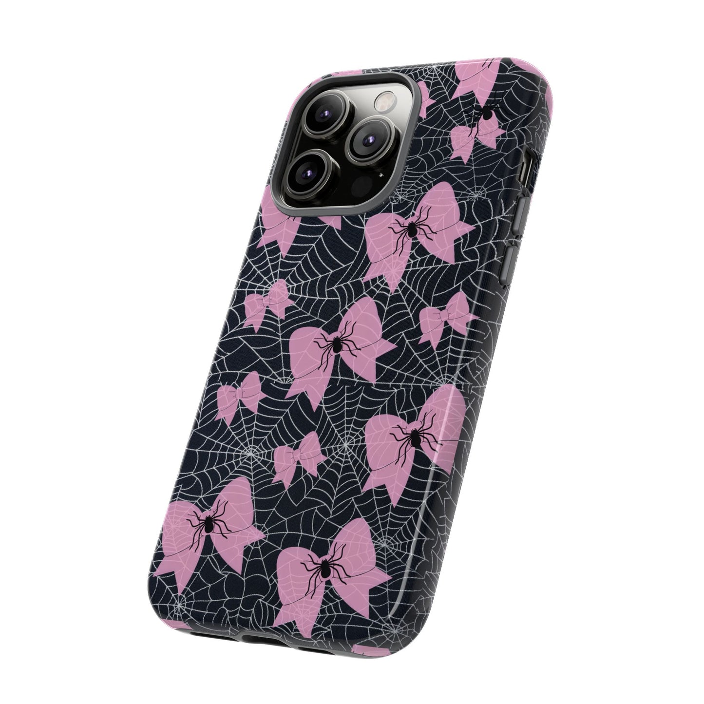 Pink Spider Bow Phone Case, Goth Coquette Spiderweb Phone Cover Creepy Cute Halloween Aesthetic Case Spooky Glam Girl Accessory for Alt Fans