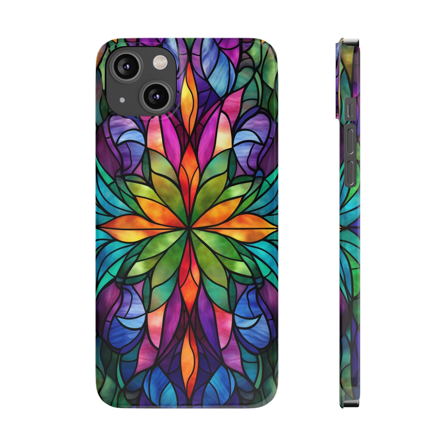 Vibrant Floral Slim Phone Cases, Colorful Cell Phone Cover, Stained Glass Design, Unique Gift for Her, Artistic Accessories, Phone Case