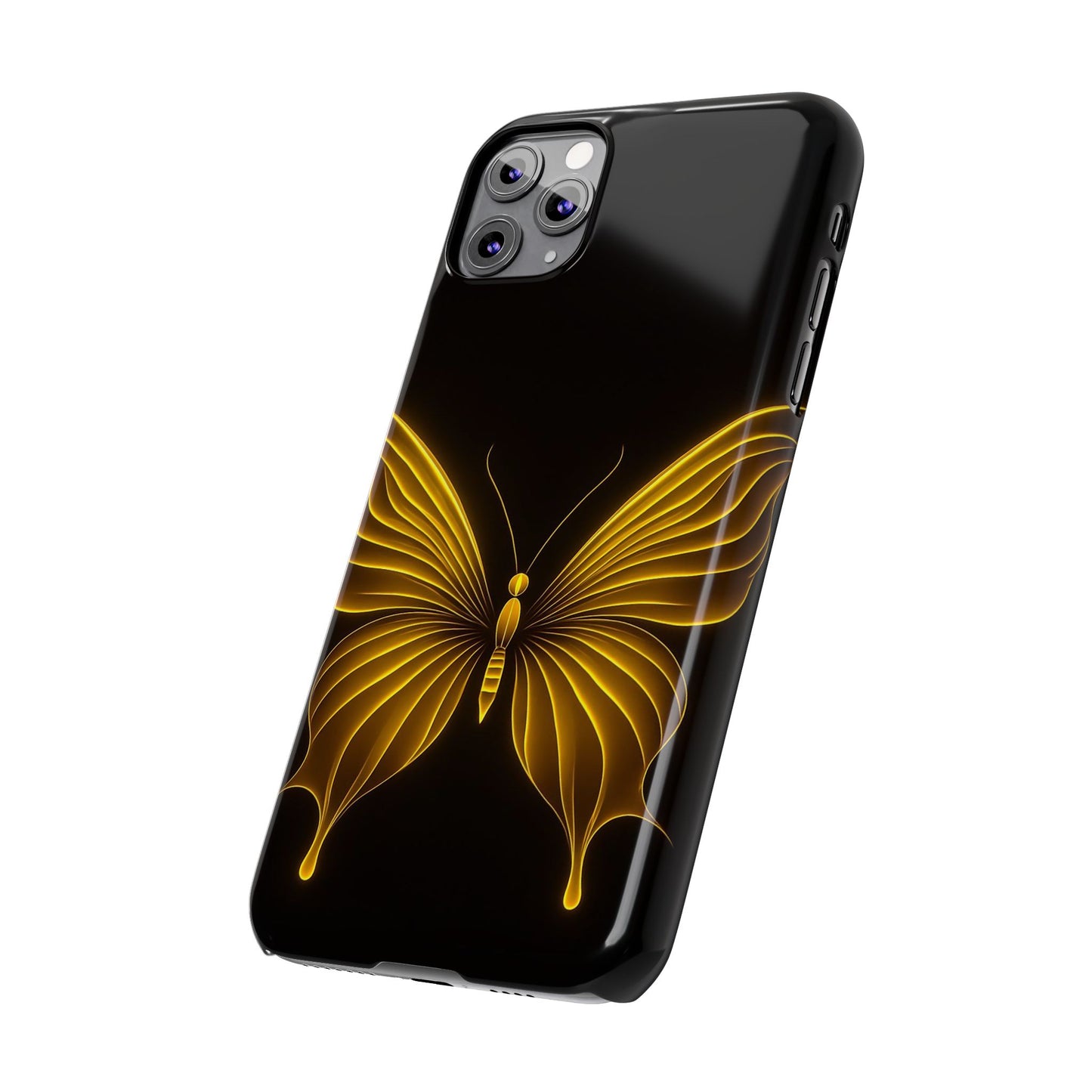 Golden Butterfly Phone Case, Elegant Insect Art, Black Aesthetic Slim Phone Case Compatible with iPhone, Galaxy, Google