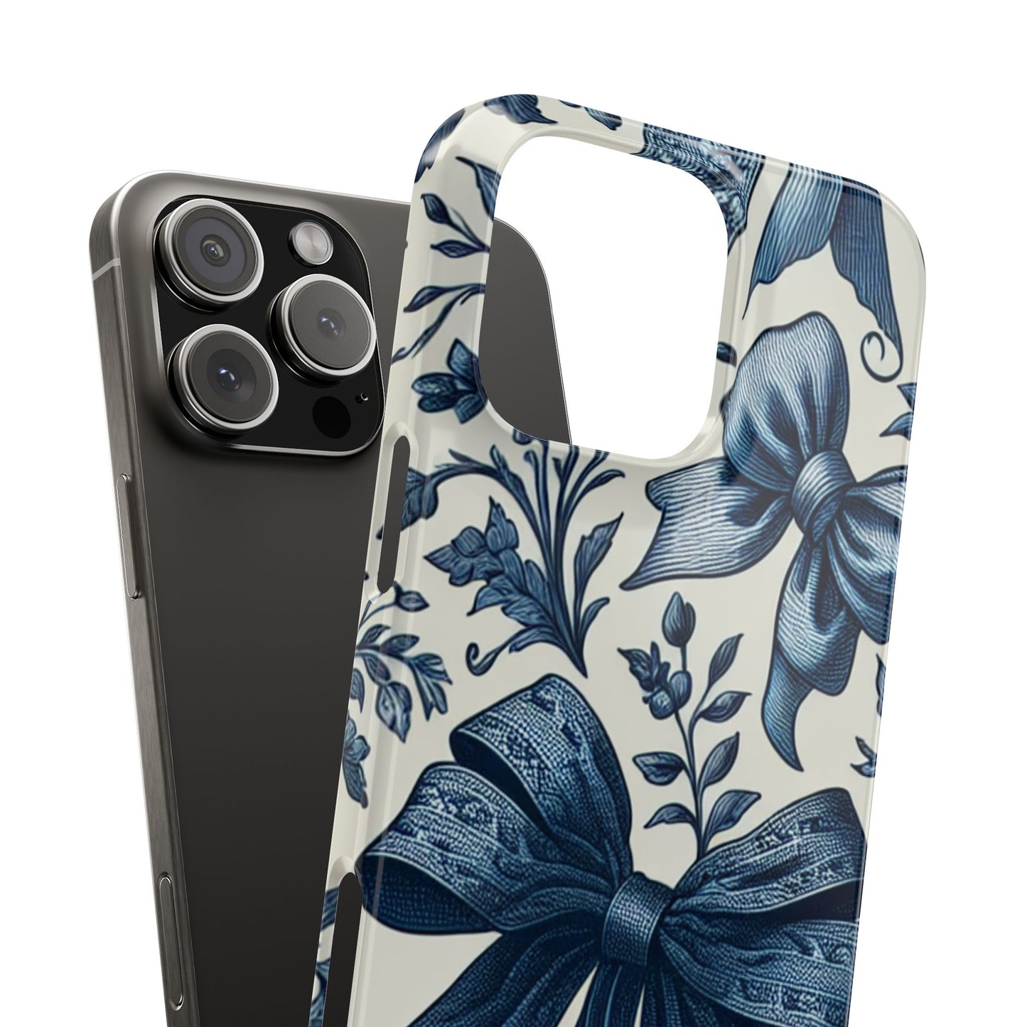 Elegant Floral Bow Slim Phone Case, Blue Flower Phone Cover, Gift for Her, Stylish Tech Accessory, Wedding Gift, Floral Design