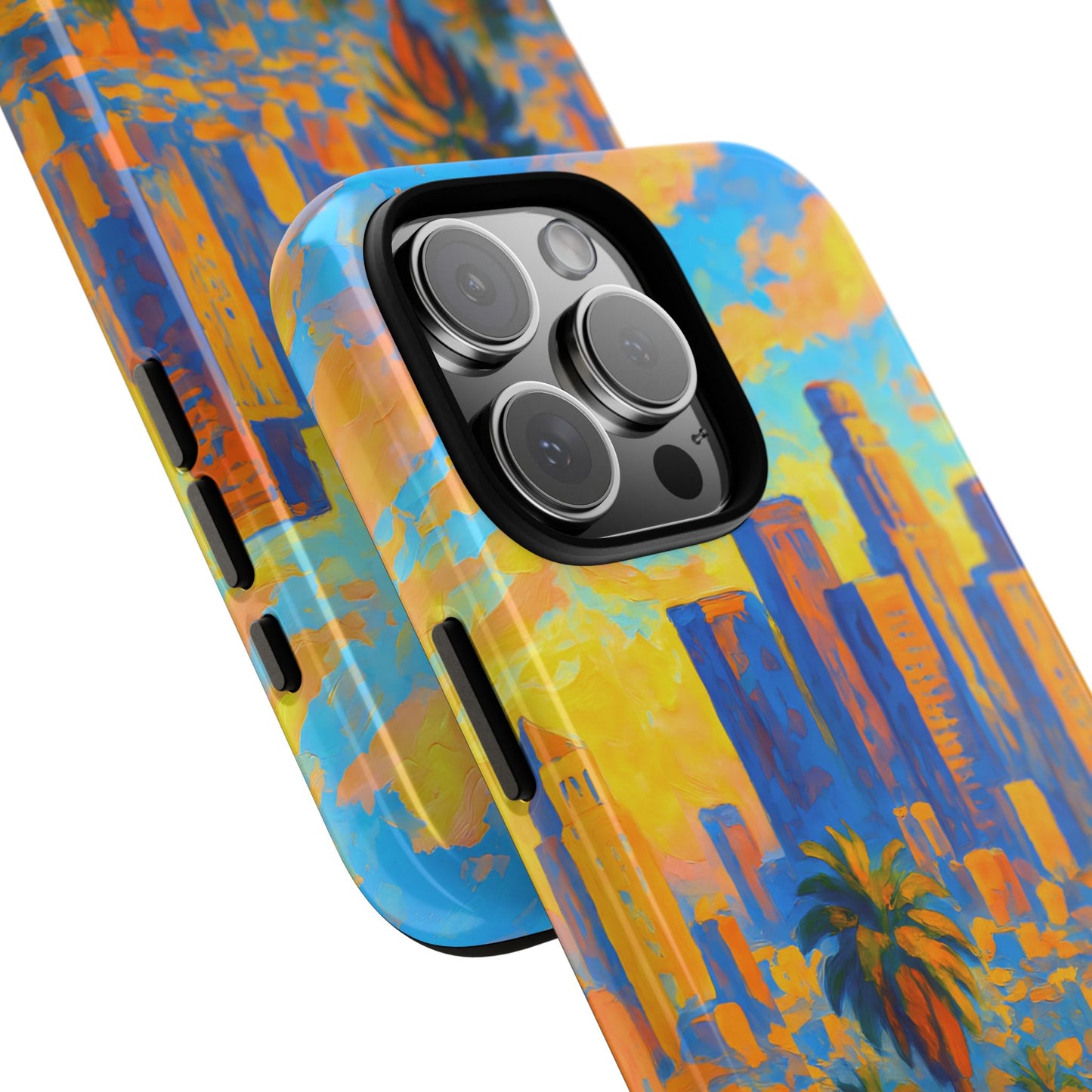 Cityscape Tough Phone Case, Los Angeles Skyline Phone Cover, Sunset Glow Design Compatible with iPhone, Galaxy & Google
