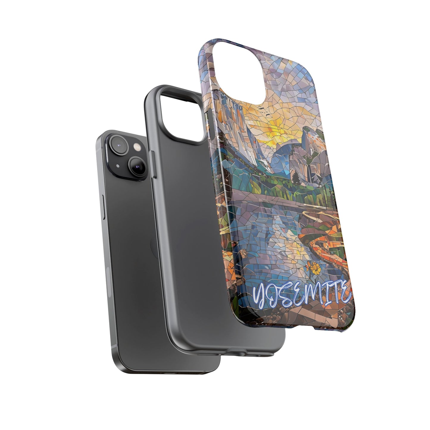 Yosemite Mosaic Tough Phone Case - Mountain Nature Art, Scenic Forest Aesthetic, Compatible with iPhone, Galaxy, and Google Phones