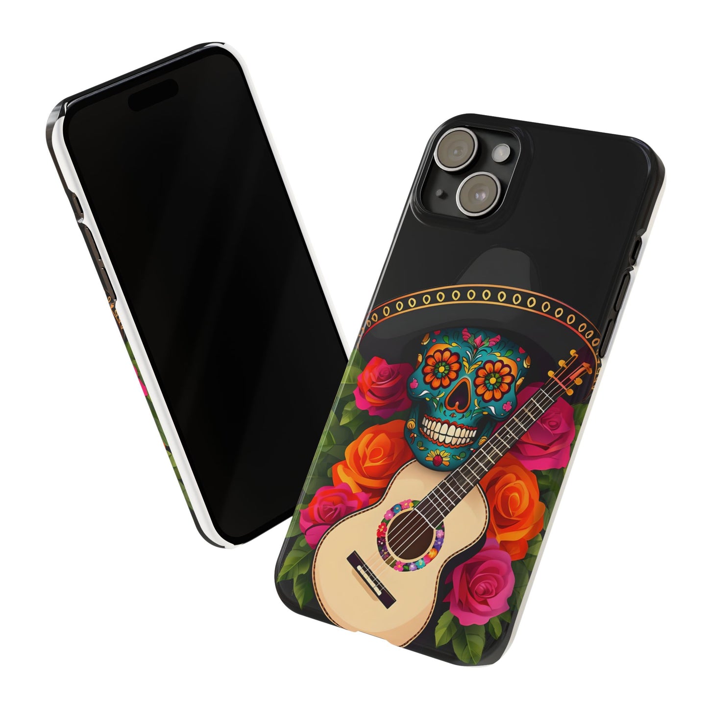 Mariachi Skull Slim Phone Case, Colorful Folk Aesthetic, Halloween Floral Skull Design, Gift for Mexican Culture Lovers