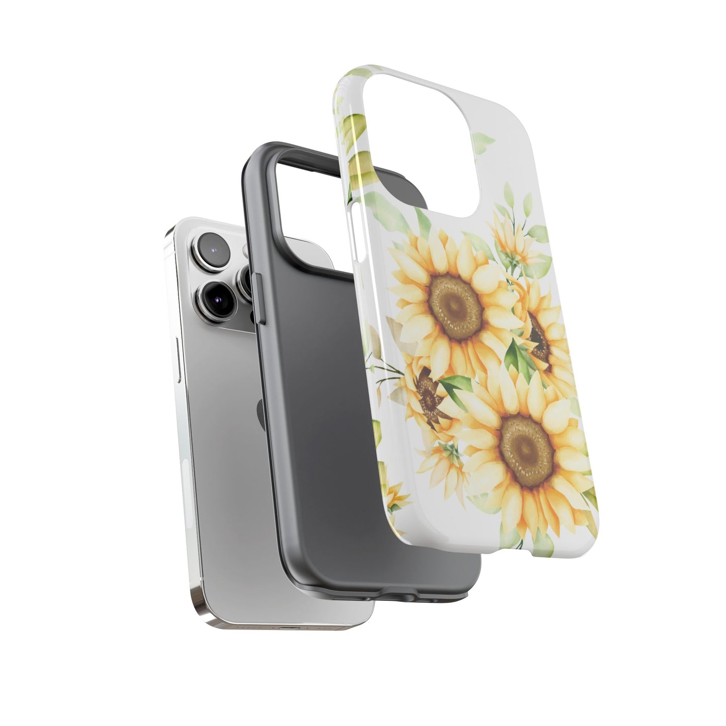 Sunflower Floral Tough Phone Case - Watercolor Botanical Art, Bright Nature Aesthetic, Compatible with iPhone, Galaxy, and Google Phones