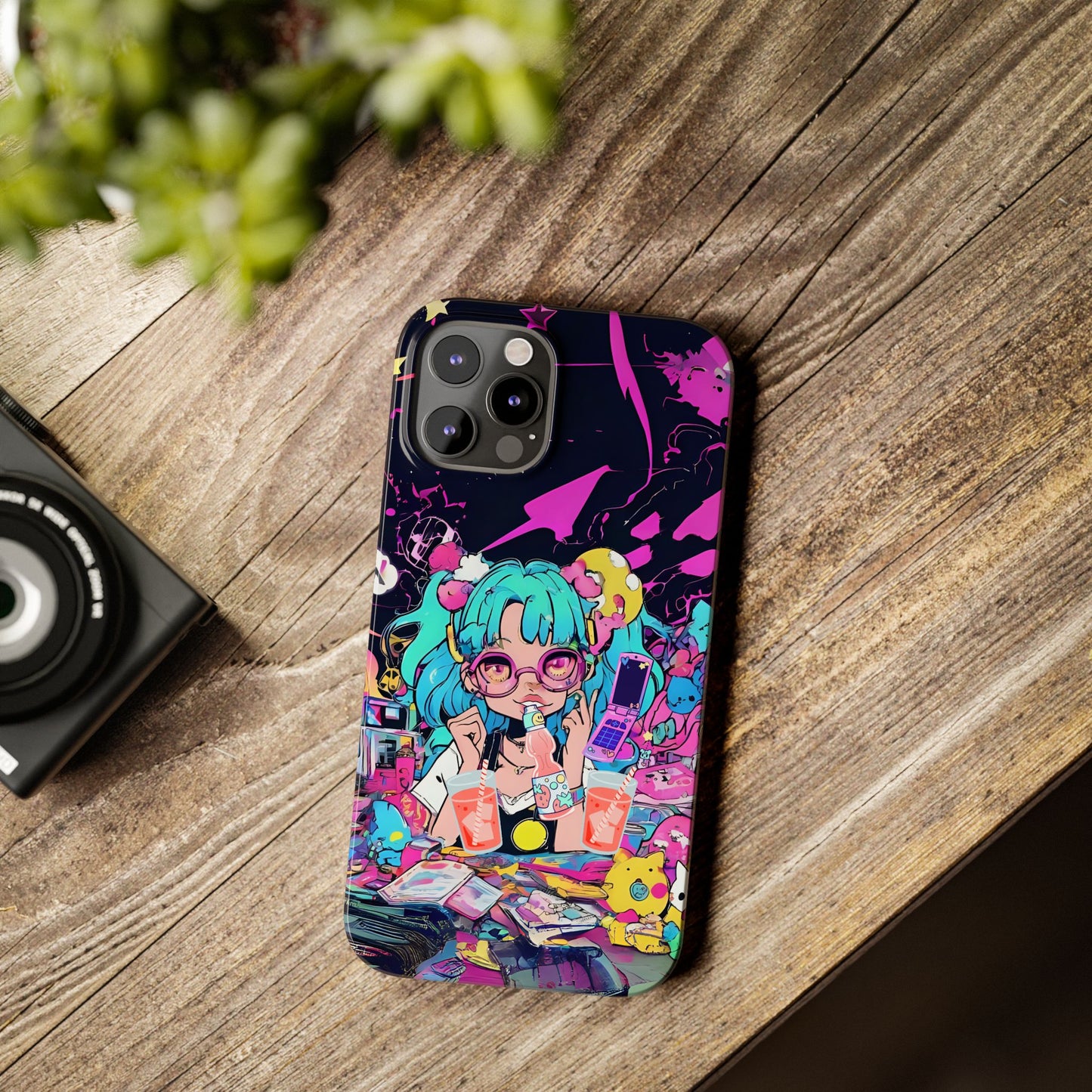 2K Anime Girl Slim Phone Case - Kawaii Vaporwave Style, Cute Maximalist Aesthetic, Cute Phone Covers, Unique Gifts for Teens