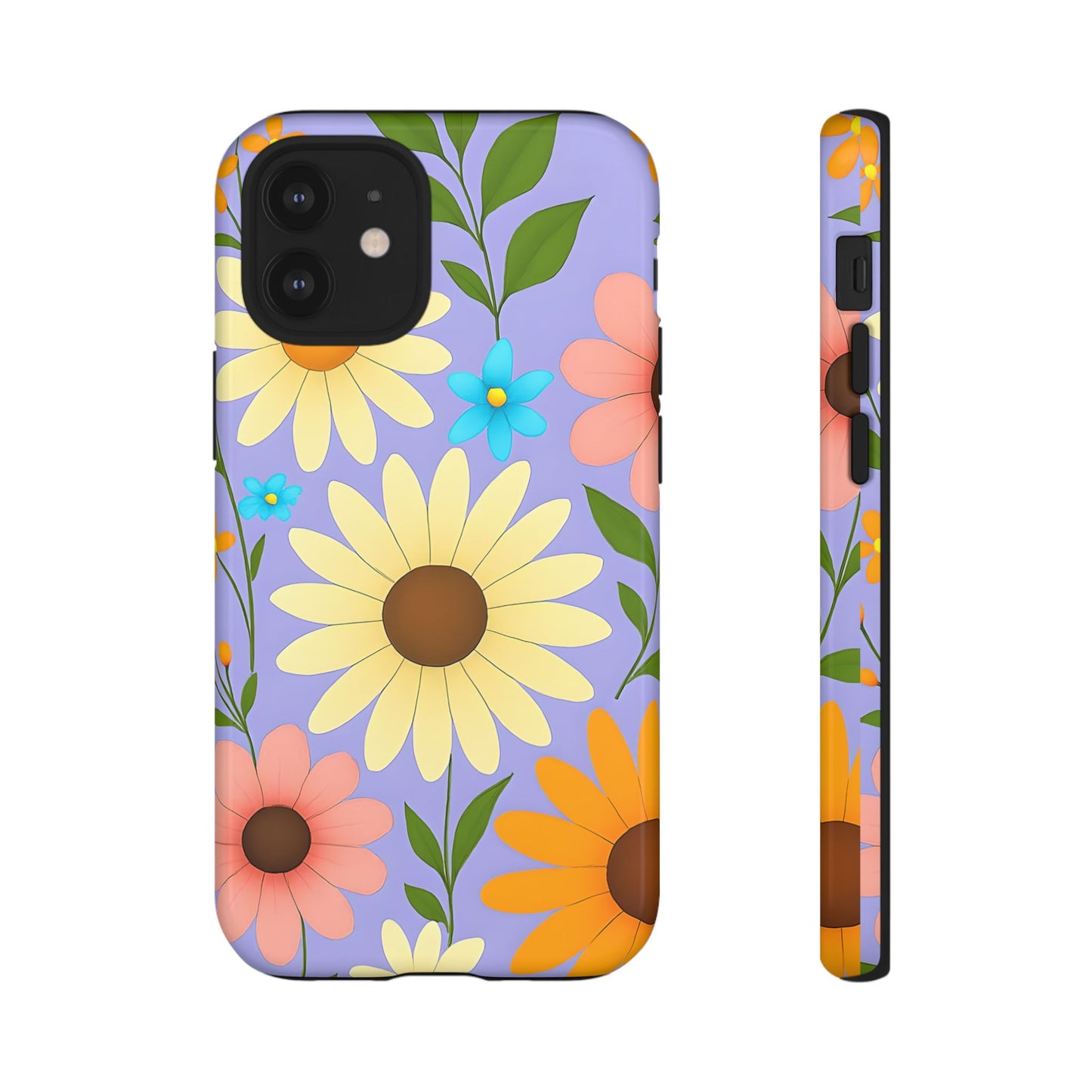 Minimal Daisy Flower Tough Phone Case - Retro Coquette Floral Print, Cute Soft Aesthetic, Compatible with iPhone, Galaxy, and Google Phones
