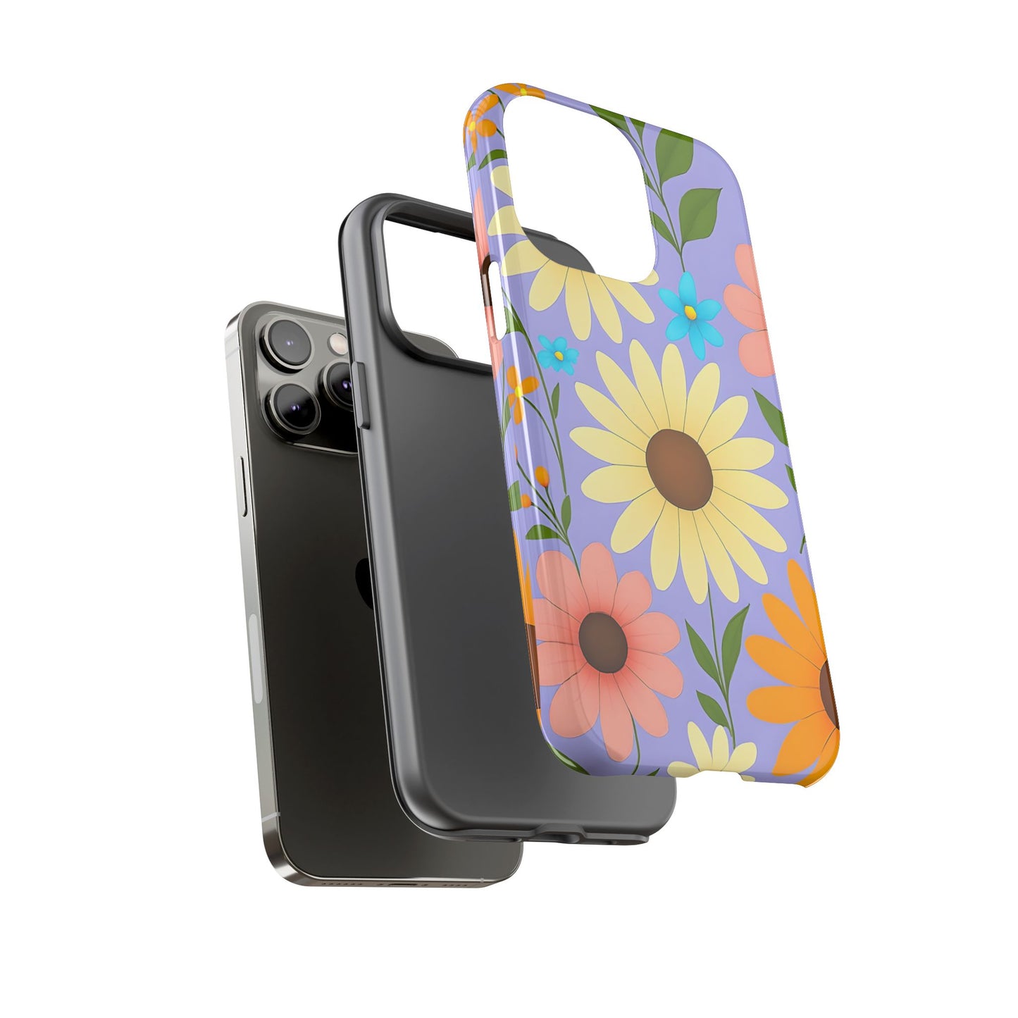 Minimal Daisy Flower Tough Phone Case - Retro Coquette Floral Print, Cute Soft Aesthetic, Compatible with iPhone, Galaxy, and Google Phones