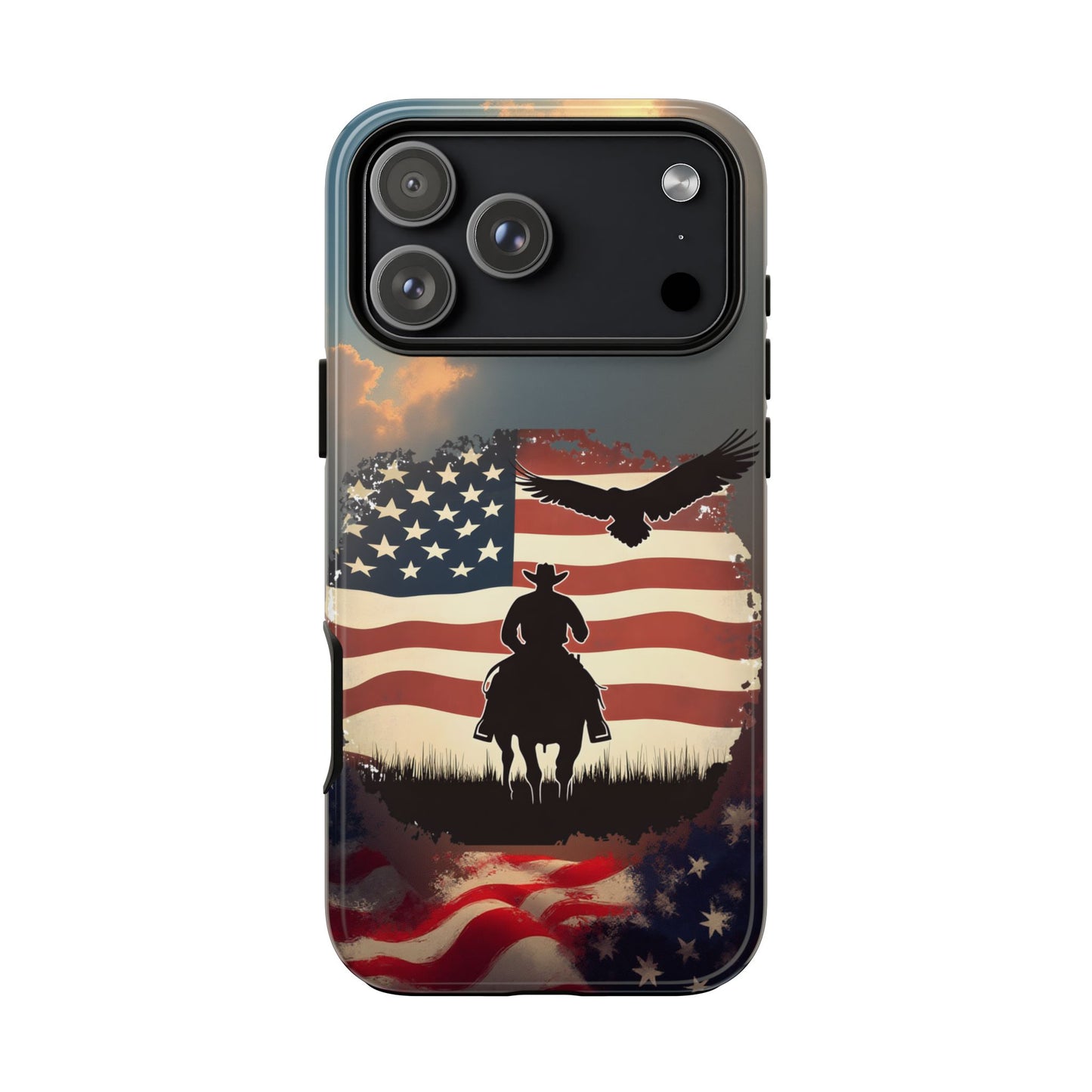 Proud  USA Cowboy Tough Case, Patriotic USA Flag Western Cover, compatible with iPhone 17, 16, 15, 14, 13, Galaxy, Google