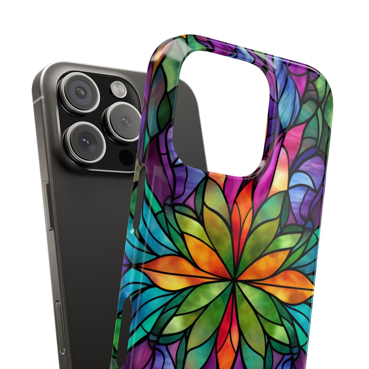 Vibrant Floral Slim Phone Cases, Colorful Cell Phone Cover, Stained Glass Design, Unique Gift for Her, Artistic Accessories, Phone Case