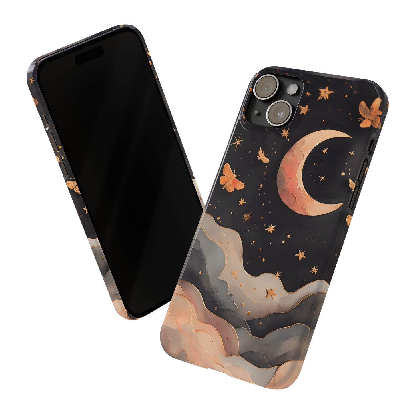 Moonlit Dream Slim Phone Case Night Sky Art, Celestial Design, Moon Lovers, Compatible with iPhone 17, 16, 15, 14, 13, 12, 11