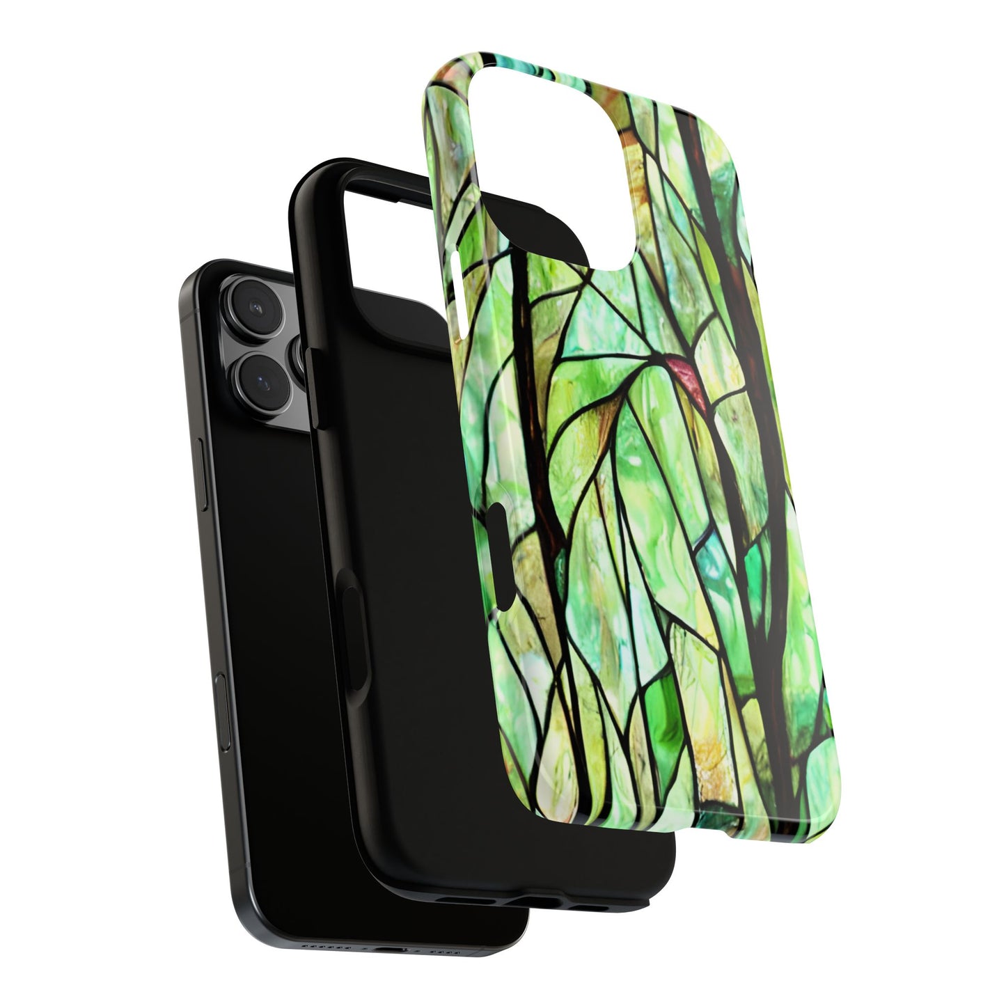 Stained Glass Forest Phone Case - Tough Nature Inspired Case compatible with iPhone 16 Pro Max Plus 15 14 13 12 11 X Samsung, Google Pixel
